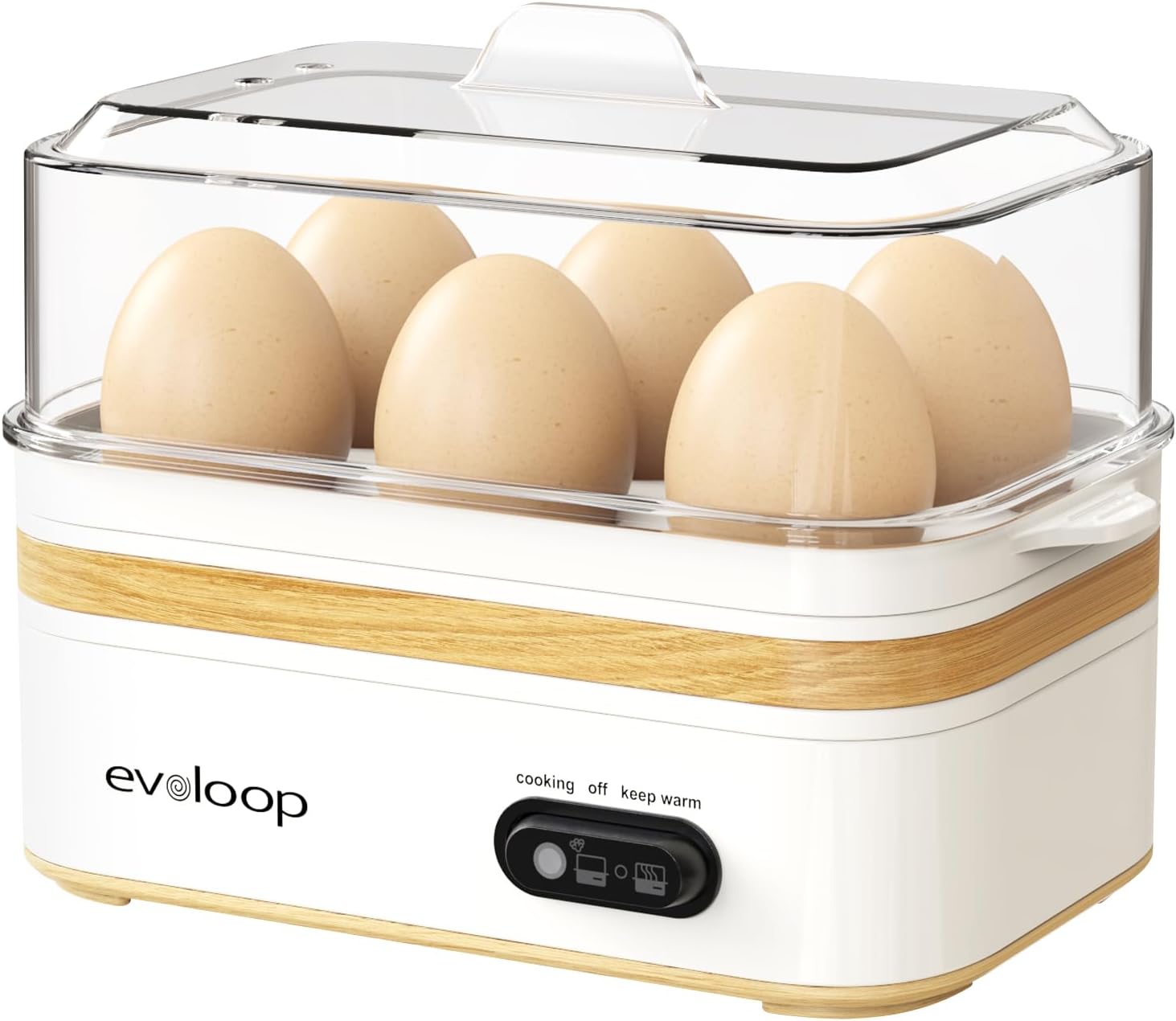 Evoloop Rapid Egg Cooker Electric 6 Eggs Capacity, Soft, Medium, Hard Boiled, Poacher, Omelet Maker Egg Poacher With Auto Shut-Off, BPA Free