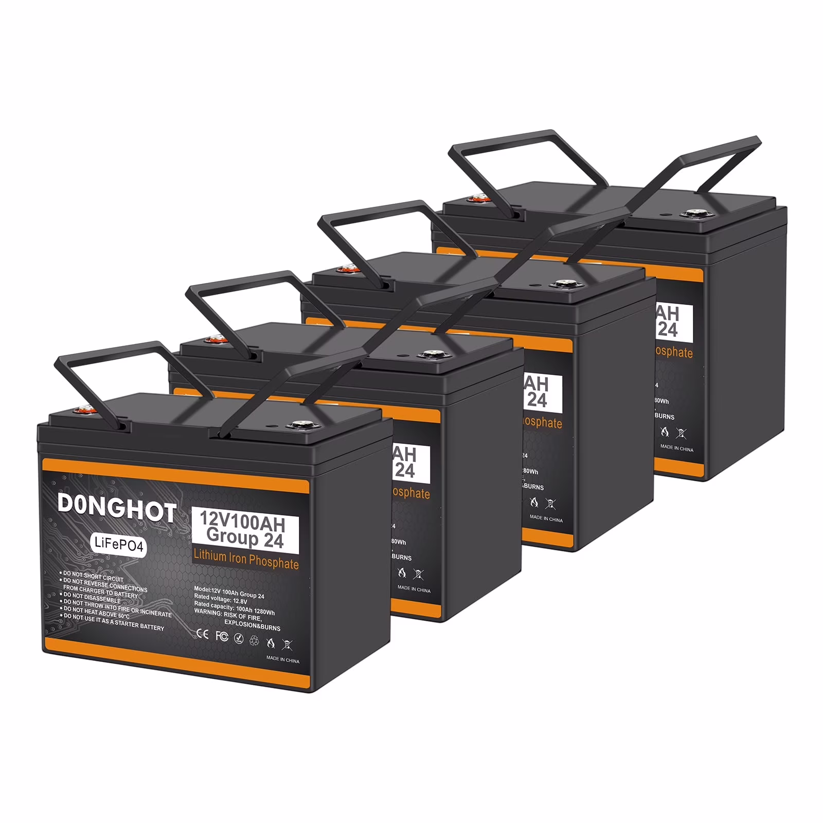 48V Golf Cart Battery,4 Pack 12V 100Ah Lithium Ion Deep Cycle Group 24 Battery with 100A BMS