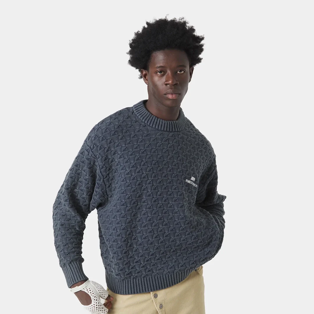Grid Navy Cable Knit Sweater