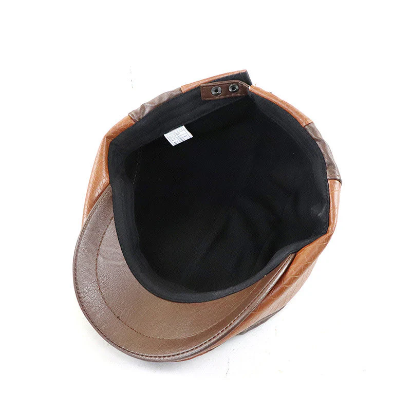 Chapeau Bérét Rétro pour Homme en Cuir PU avec Crocodile Brodé