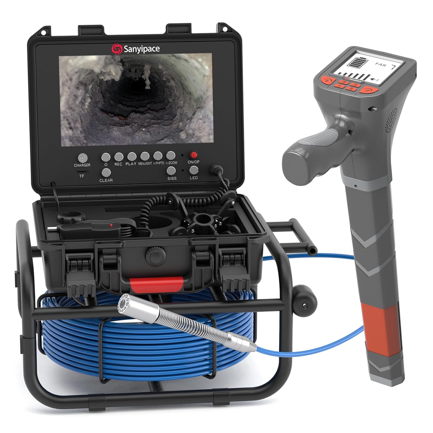 Caméra d'inspection des égouts Full HD de 30 mètres (100 pieds), 23 mm (0,9 pouce), zoom 5x, compteur de distance, écran IPS de 9 pouces, enregistreur vidéo et audio numérique, carte mémoire de 16 Go, adaptée aux canalisations d'égouts, tuyaux, condu
