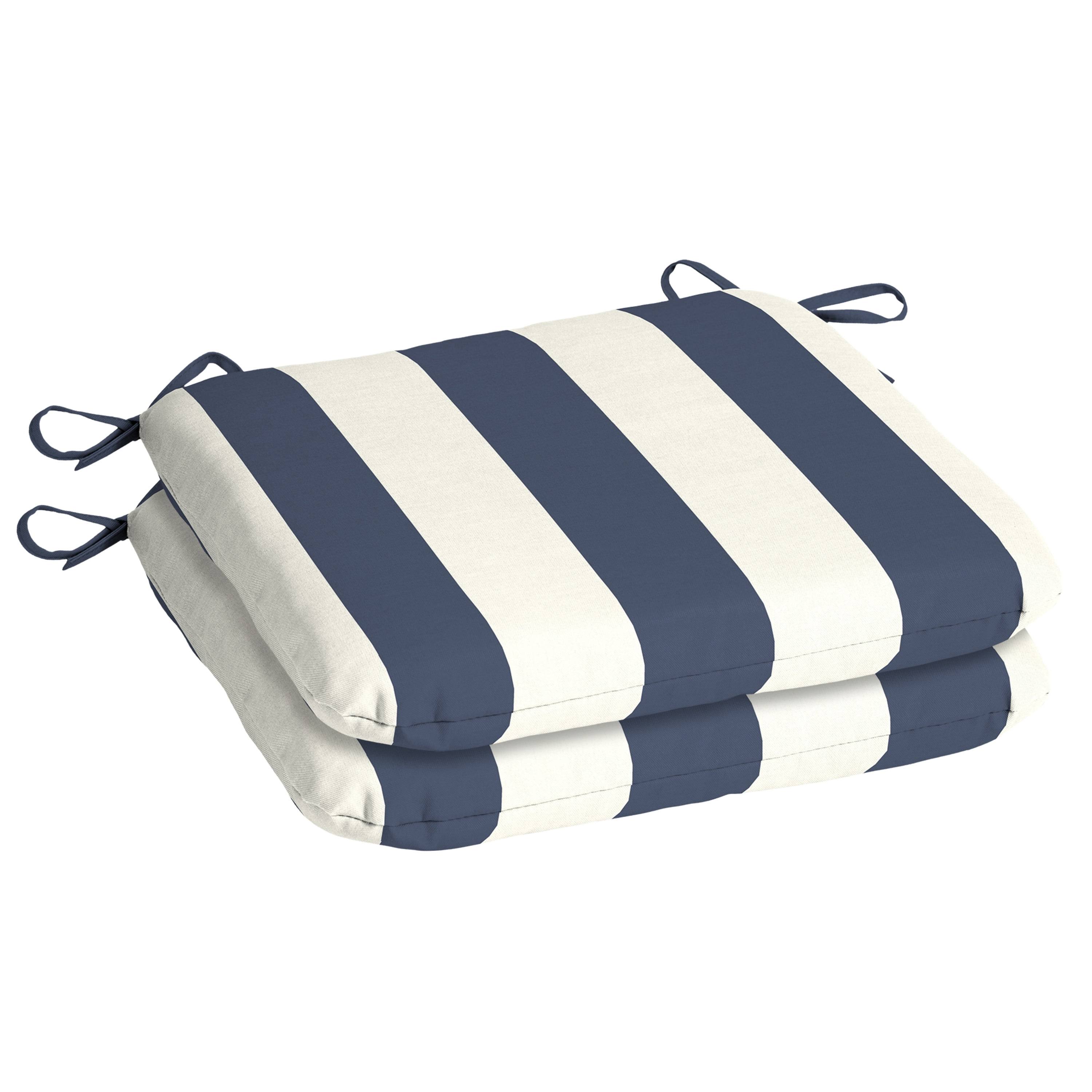 Mainstays Blue Cabana Stripe 17 inch x 15.5 inch Outdoor Seat Pad, 2 Pack, Size: 15.5 inchd x 17 inchw x 2.5 inchh