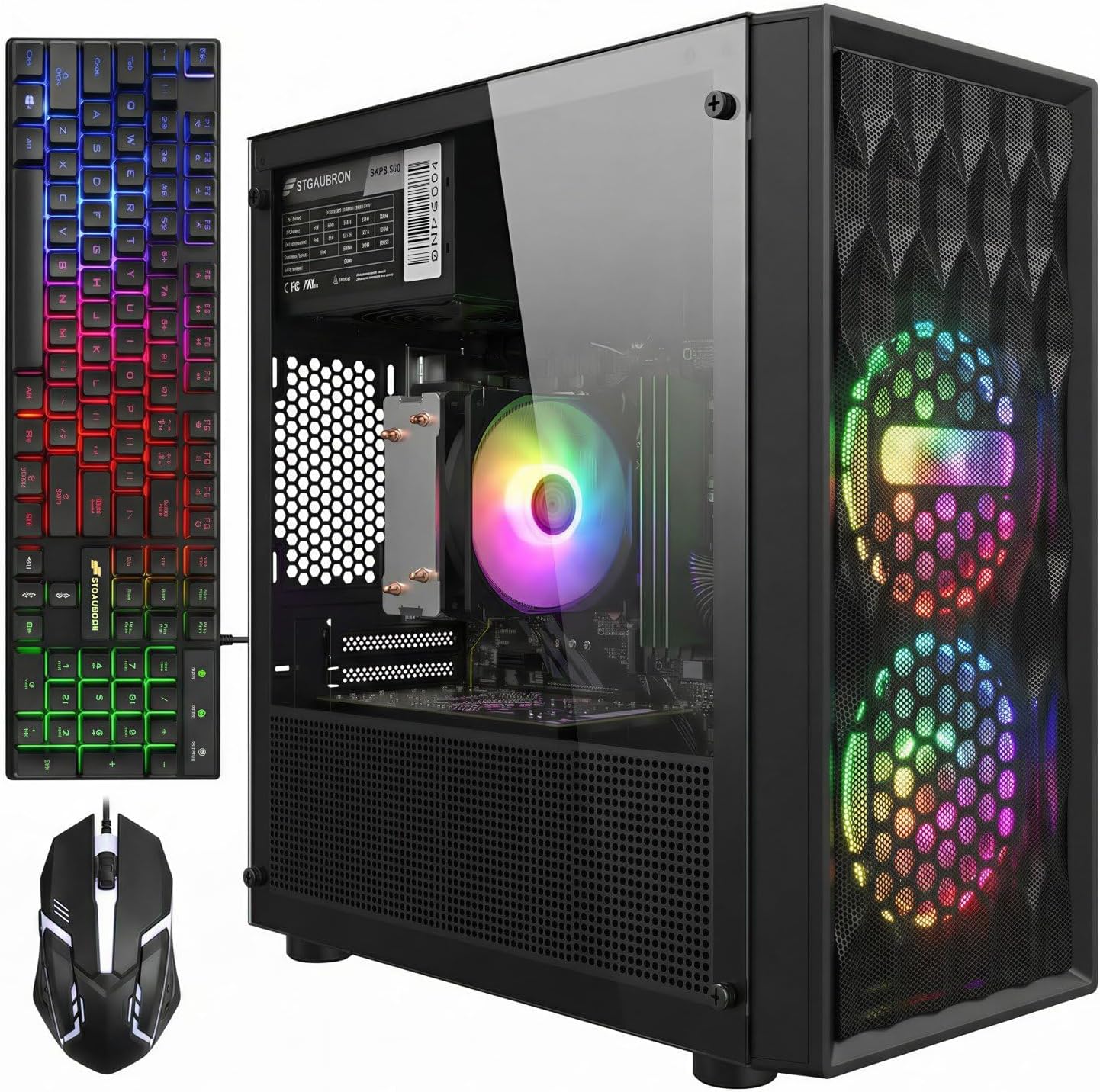 STGAubron Gaming PC Computer Desktop  AMD Ryzen 5 5500 up to 4.2GHz  GeForce RTX 3050 6G  16G DDR4  512G SSD  WiFi 6 5G & BT 5.2  RGB Fan x2  Windows 11 Home