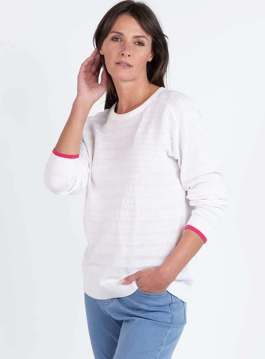 Pull femme esprit sweat en coton blanc