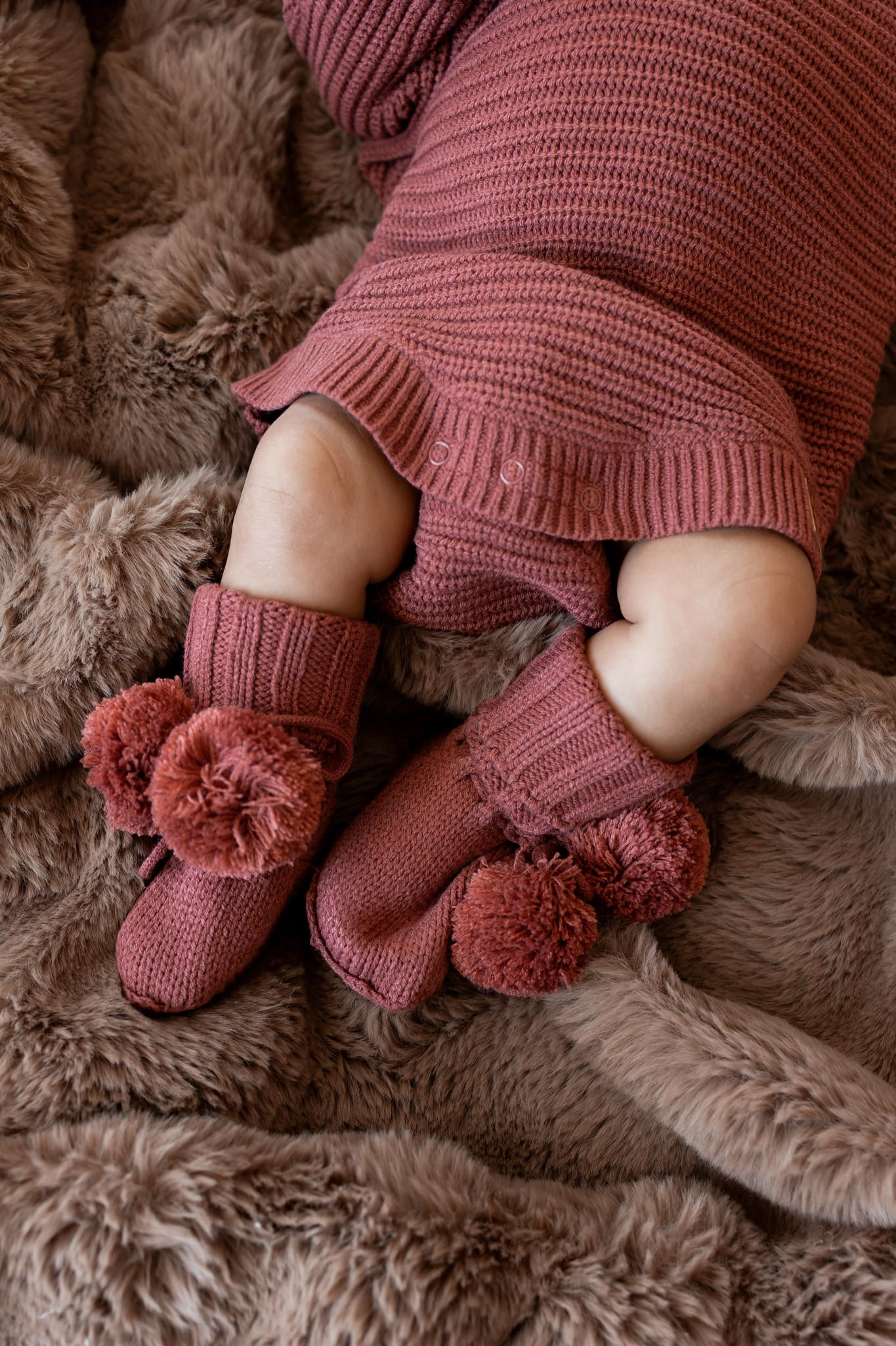 Chunky Knit Romper Set with Beanie & Booties in Ember