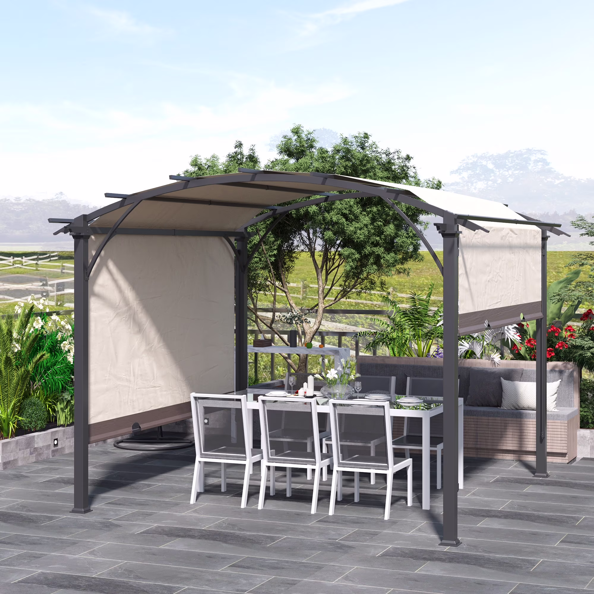 Outsunny 11' x 11' Outdoor Retractable Pergola Canopy, Sun Shade Canopy Patio Metal Shelter for Garden Porch Beach, Beige