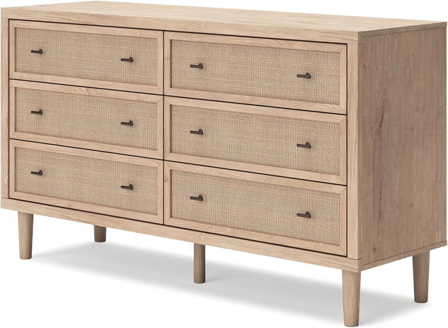 Signature Design by Ashley Cielden Coastal 6-Drawer Dresser, Bronze-Tone Knobs, Safety Stop, Textured Cane Details, 62.01
