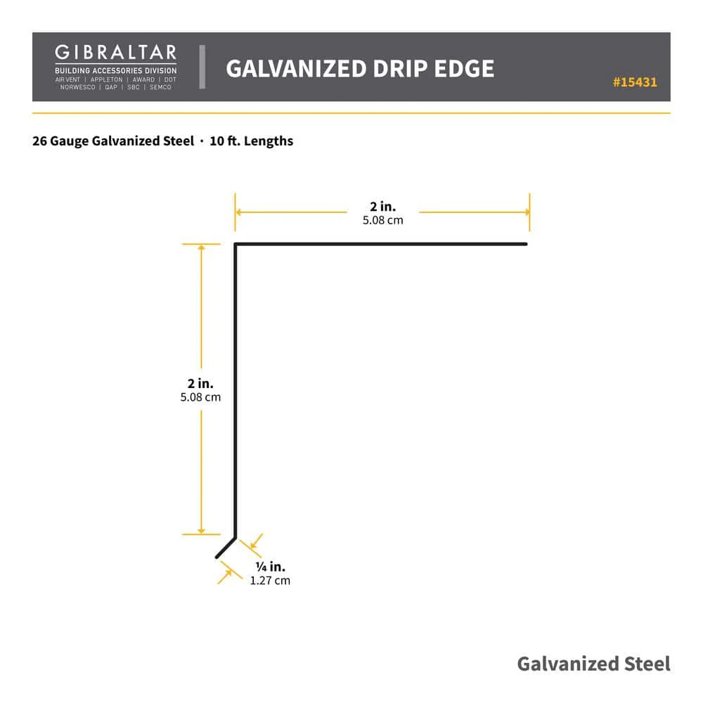 Galvanized Nosing Drip (Drip Edge Flashing) 26-Gauge 2 in. x 2 in. Mill Finish