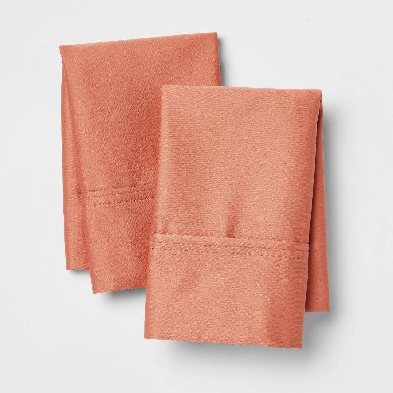 Standard 400 Thread Count Solid Performance Pillowcase Set Rust - Threshold