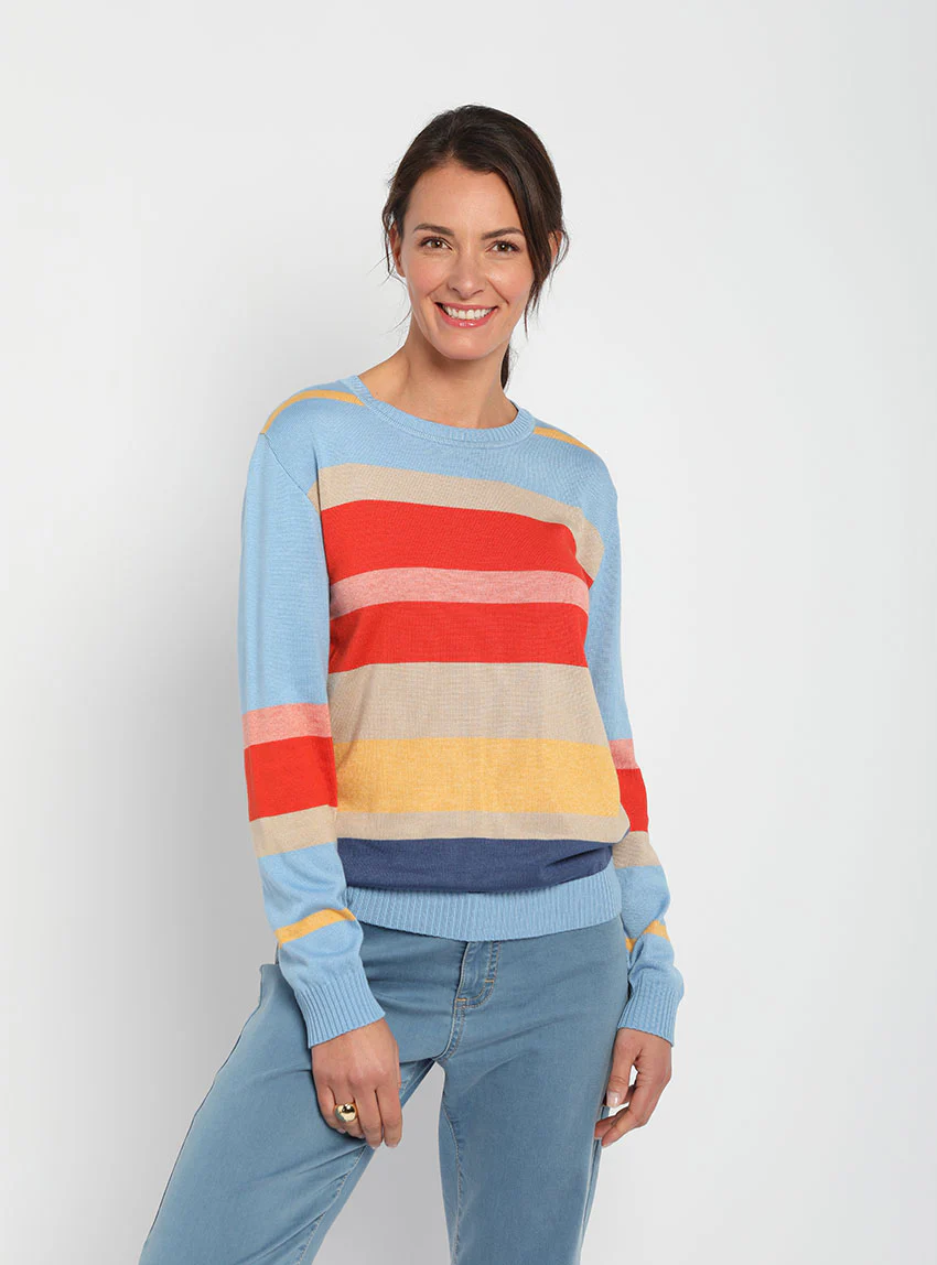 Pull femme léger rayé bleu