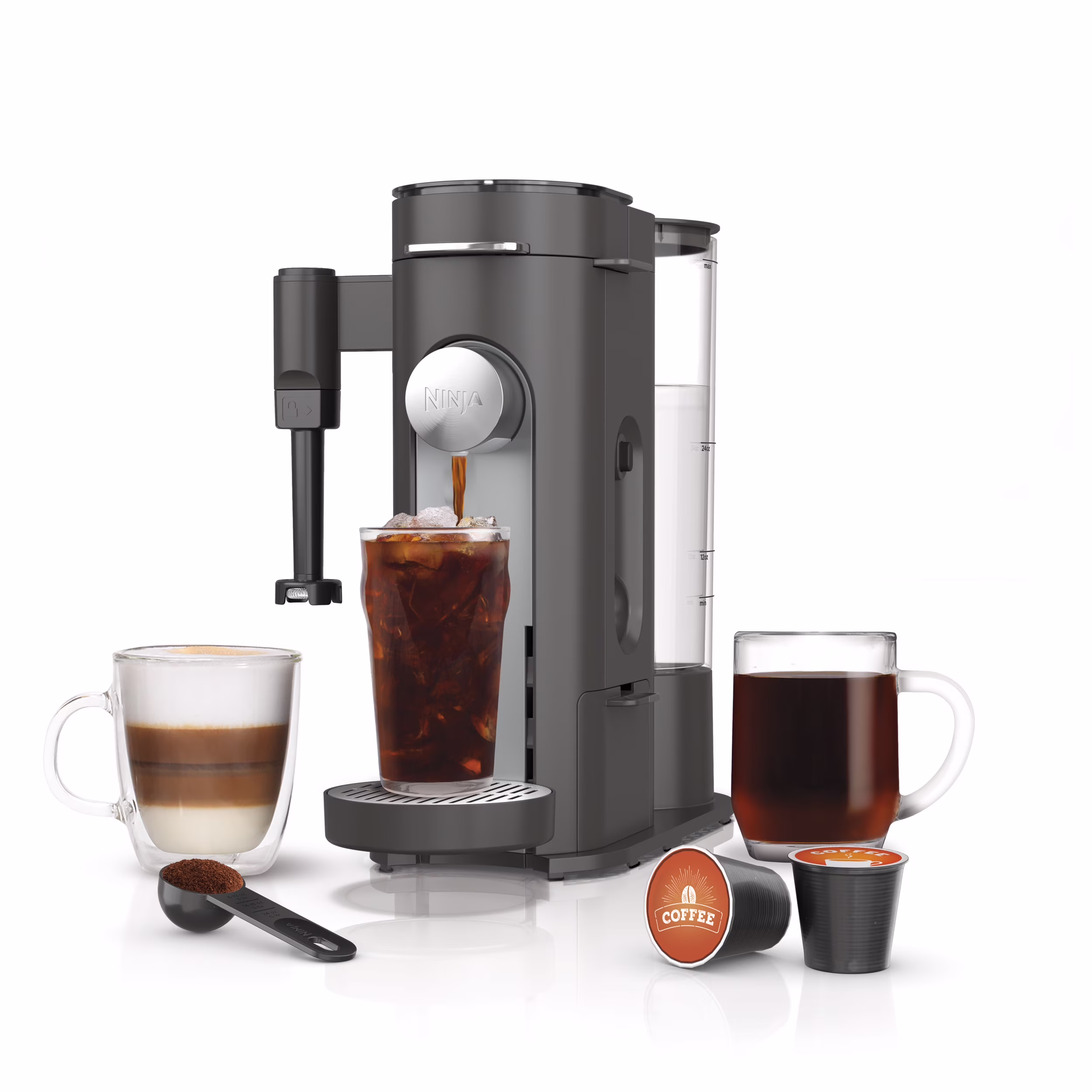 Single Serve Pods Grounds Specialty Coffee Brewer, 4 Brew Styles, Gray, PB050