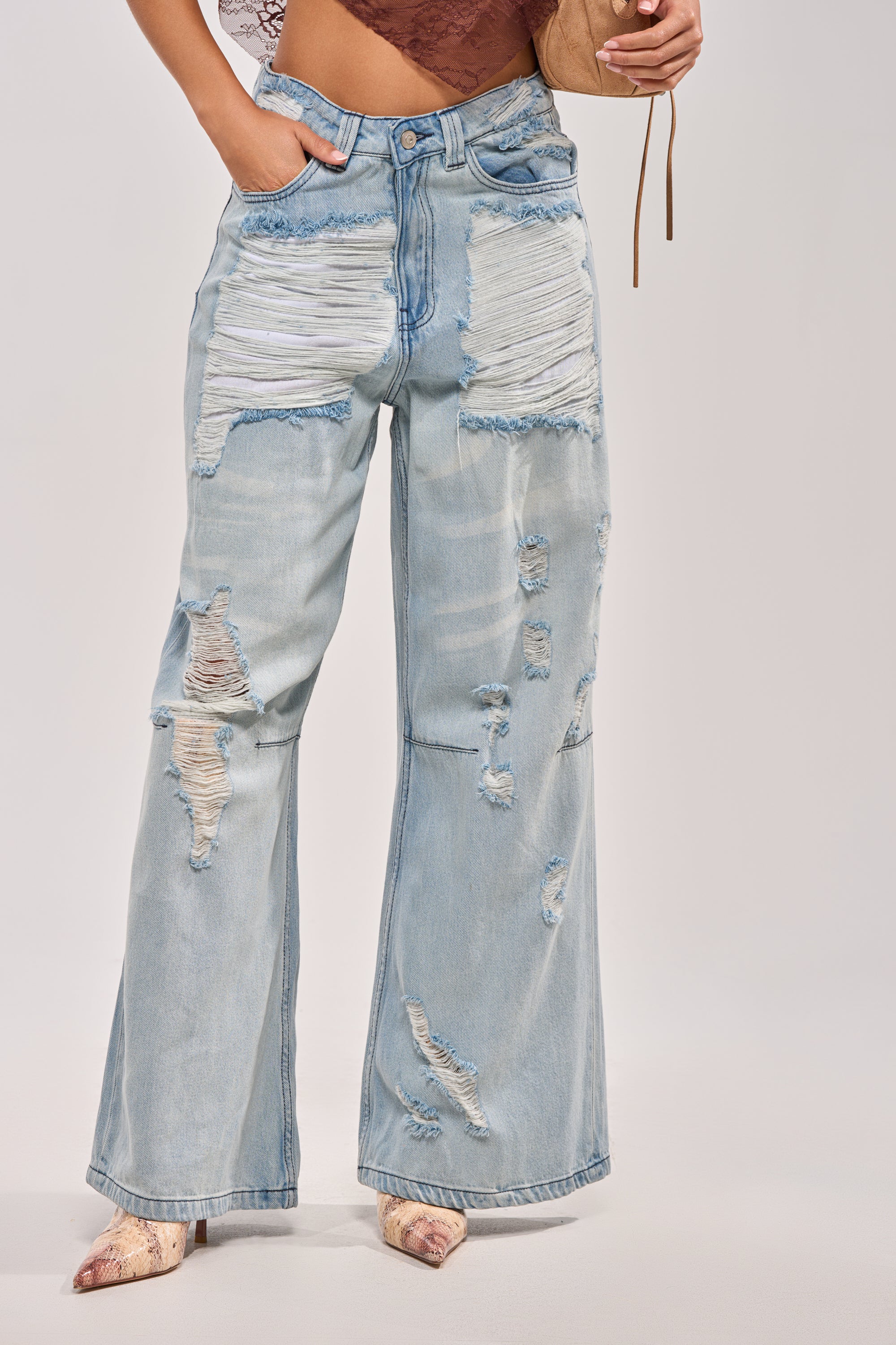 SUPER DISTRESSED WIDE LEG DENIM - Akira Store