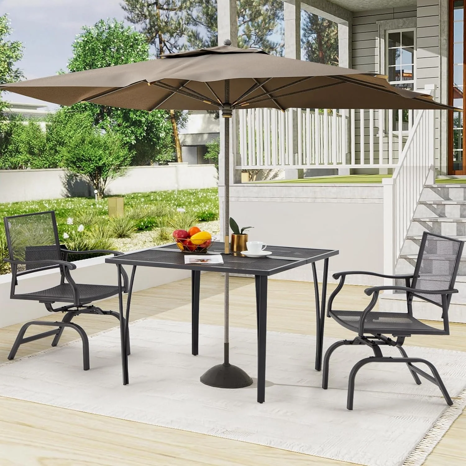 AECOJOY 3 Pieces Patio Dining Set, , Outdoor Furniture with 2 Rocking Patio Chairs and 1 Square Patio Metal Table