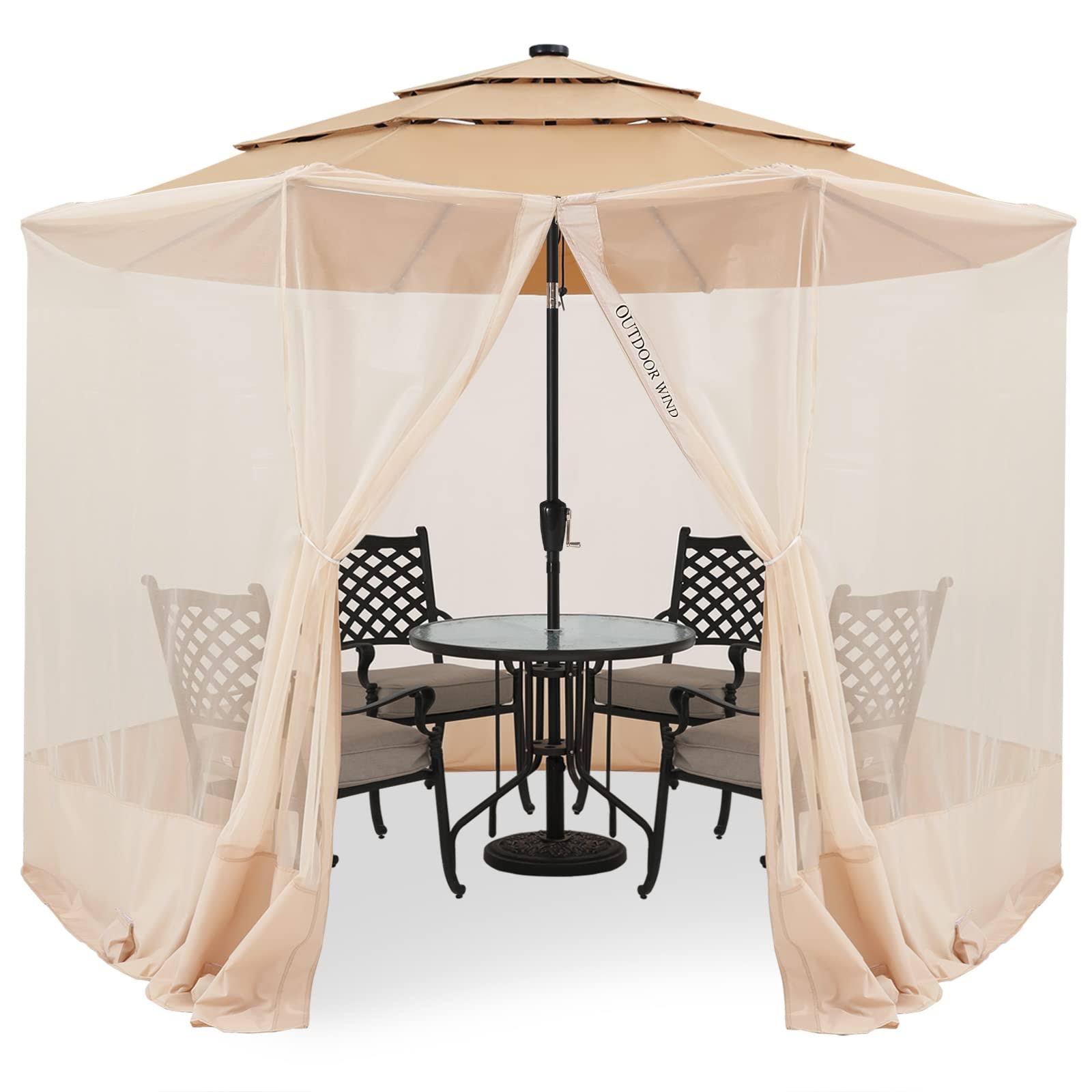 Outdoor Wind Upgrade 9ft-11ft Patio Umbrella Netting Beige