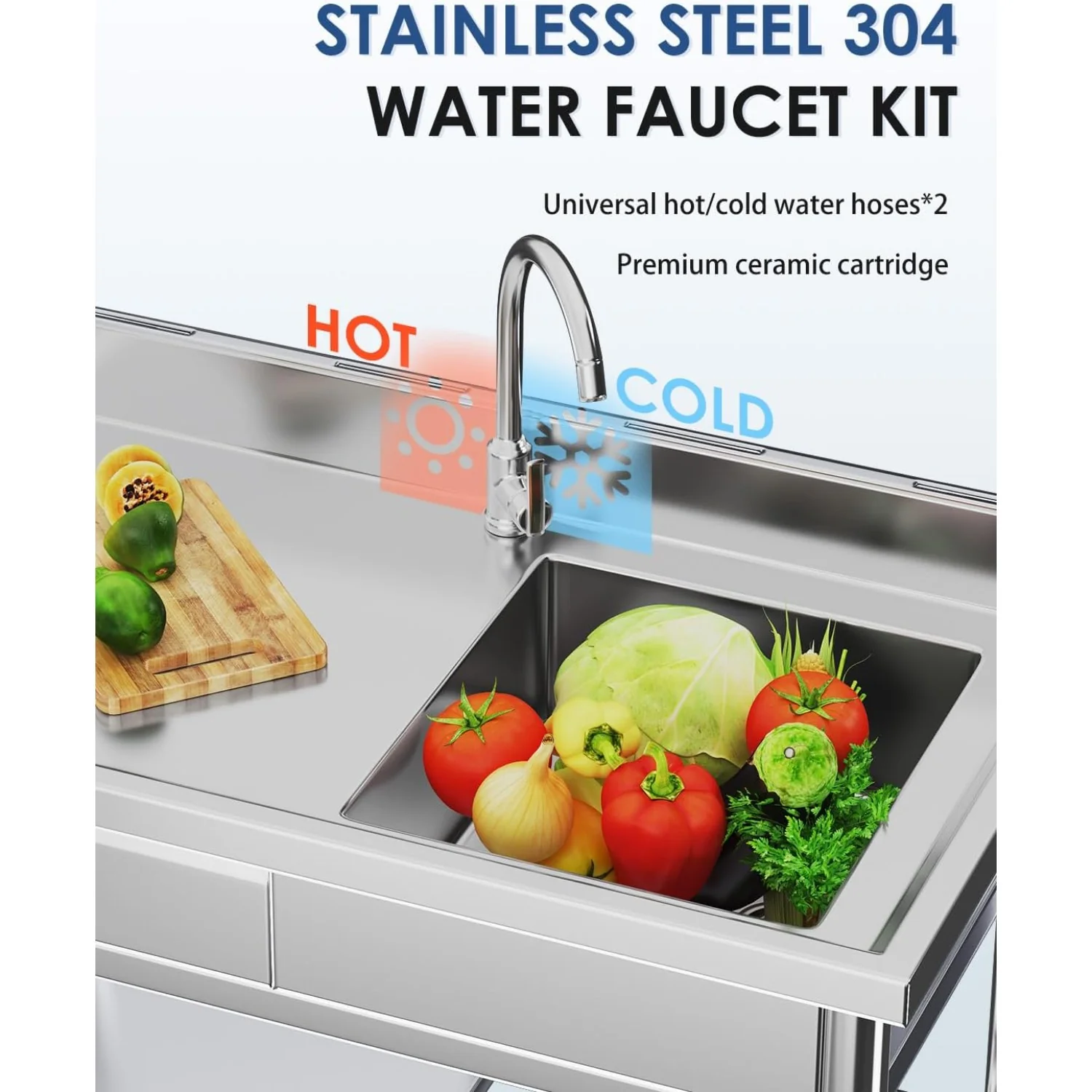 AECOJOY Stainless Steel Utility Sink with Shelves, Free Standing Single Bowl Commercial Kitchen Sinks