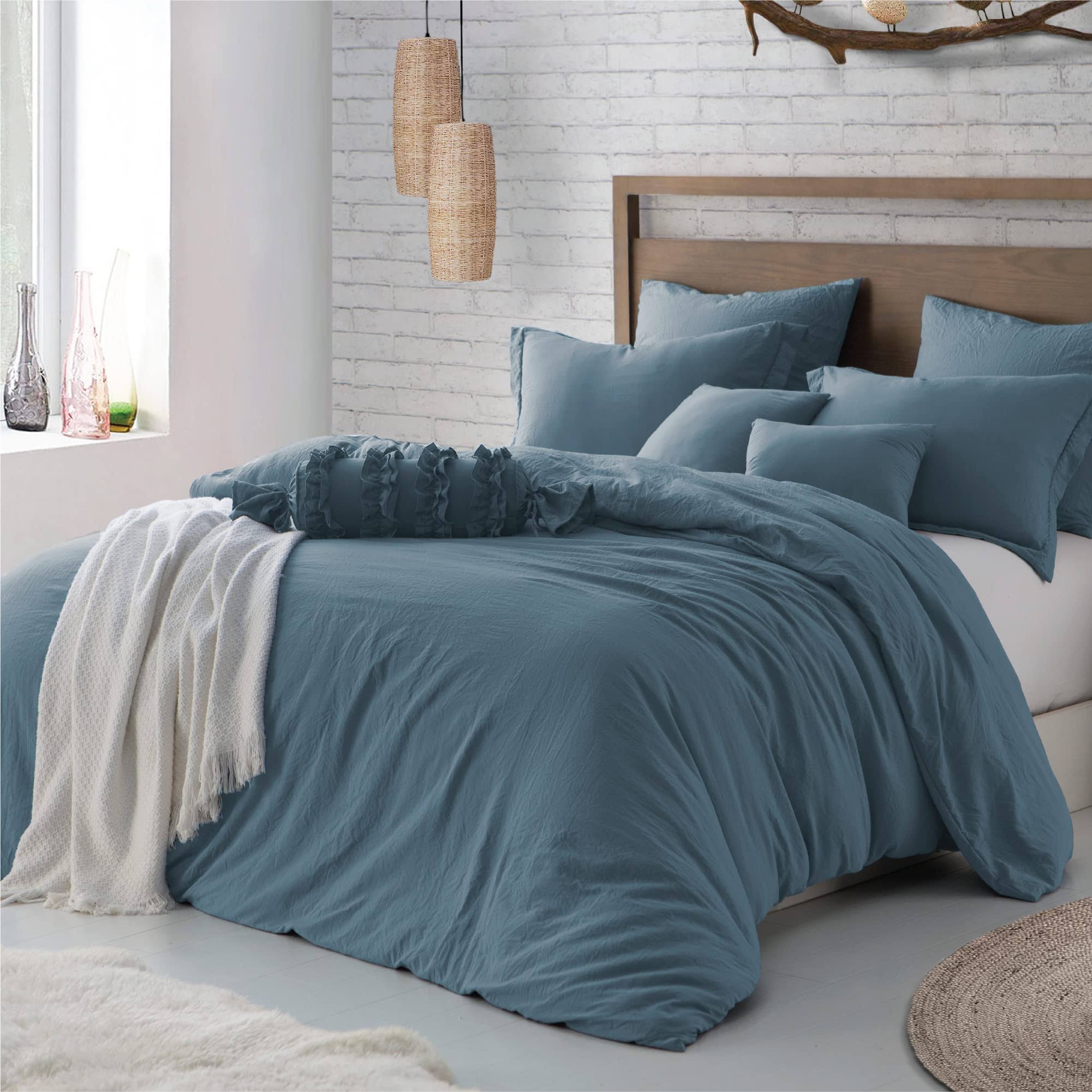 Swift Home Washed Crinkle Duvet Set Full/Queen Blue Dusk