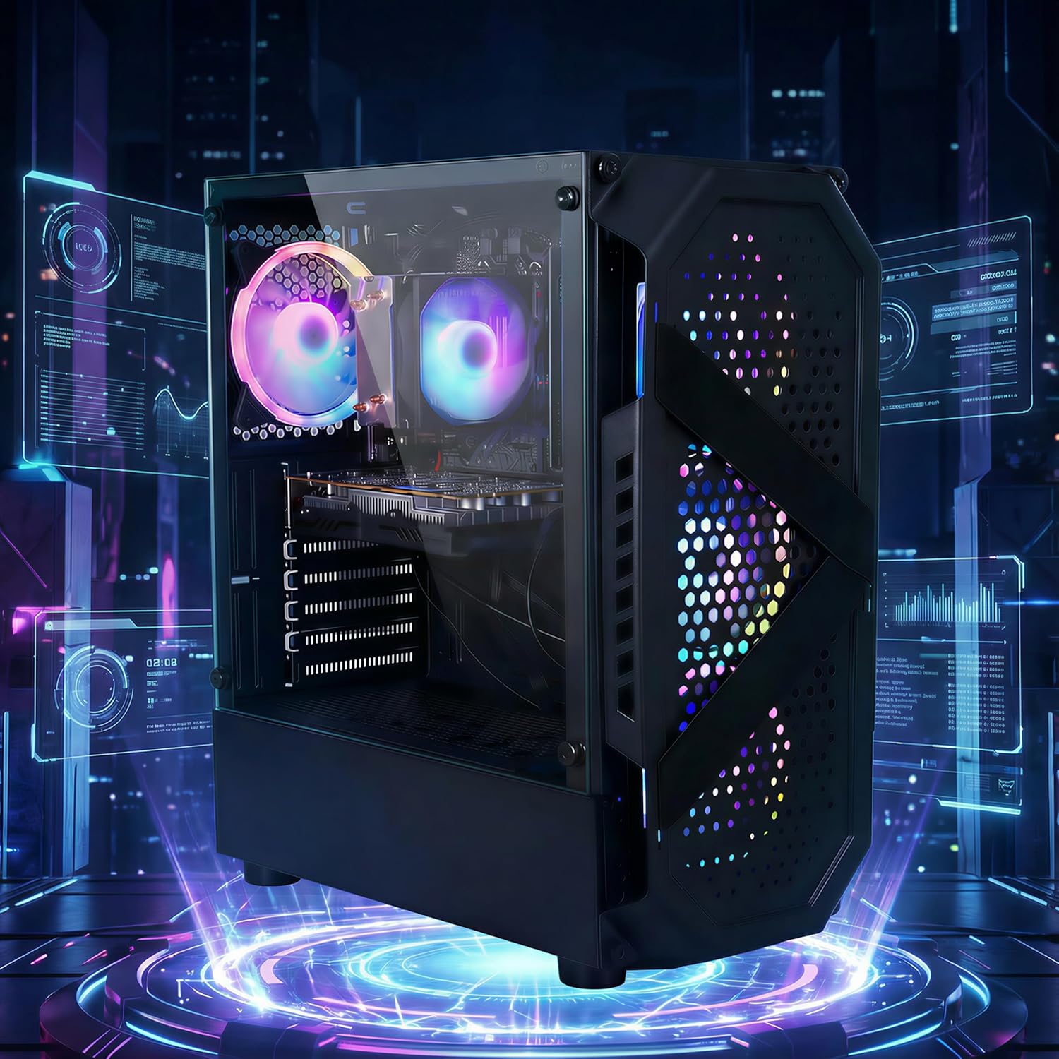 STGAubron Gaming PC Desktop Computer  AMD Ryzen 5 5500 up to 4.2G  Radeon RX 6500 4G  16GB DDR4  512GB SSD  WiFi 6  BT 5.2  RGB Fan x4  Windows 11 Home