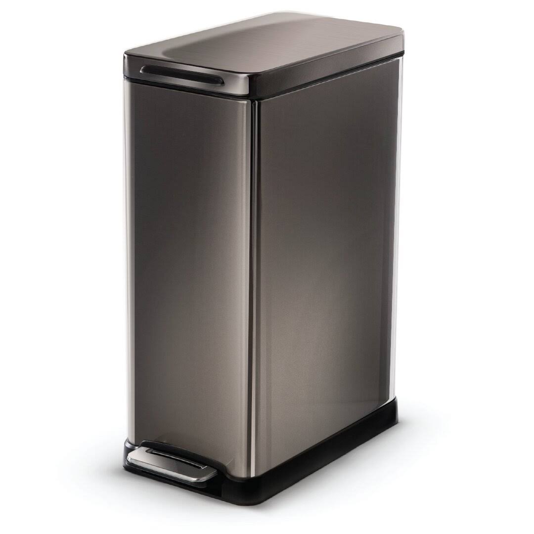 Home Zone Living 12 Gallon / 45 Liter Kitchen Trash Can Stainless Steel Rectangular Pedal Bin Black