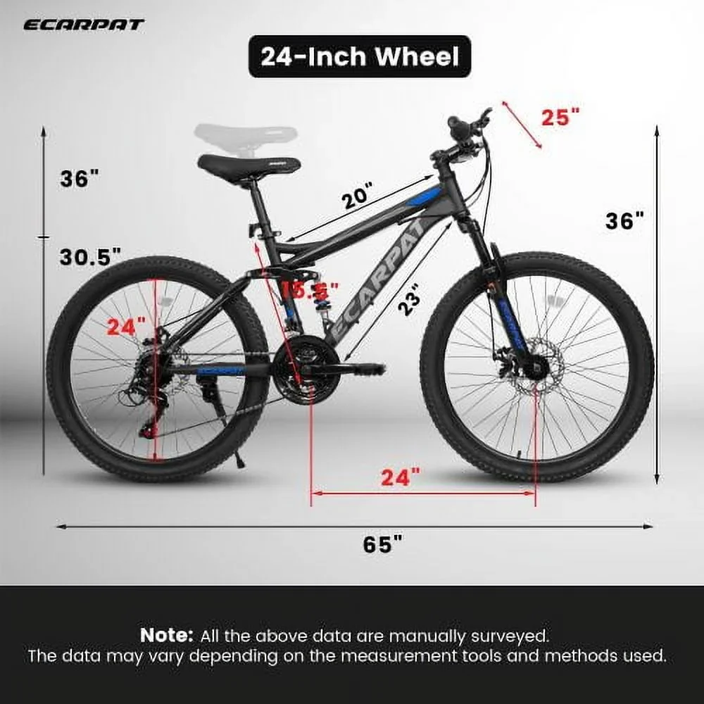 OUDOSPRS 24 21-Speed Hybrid Mountain Bike - High-Carbon Steel Frame with Dual Suspension, Adjustable Seat (Grey)