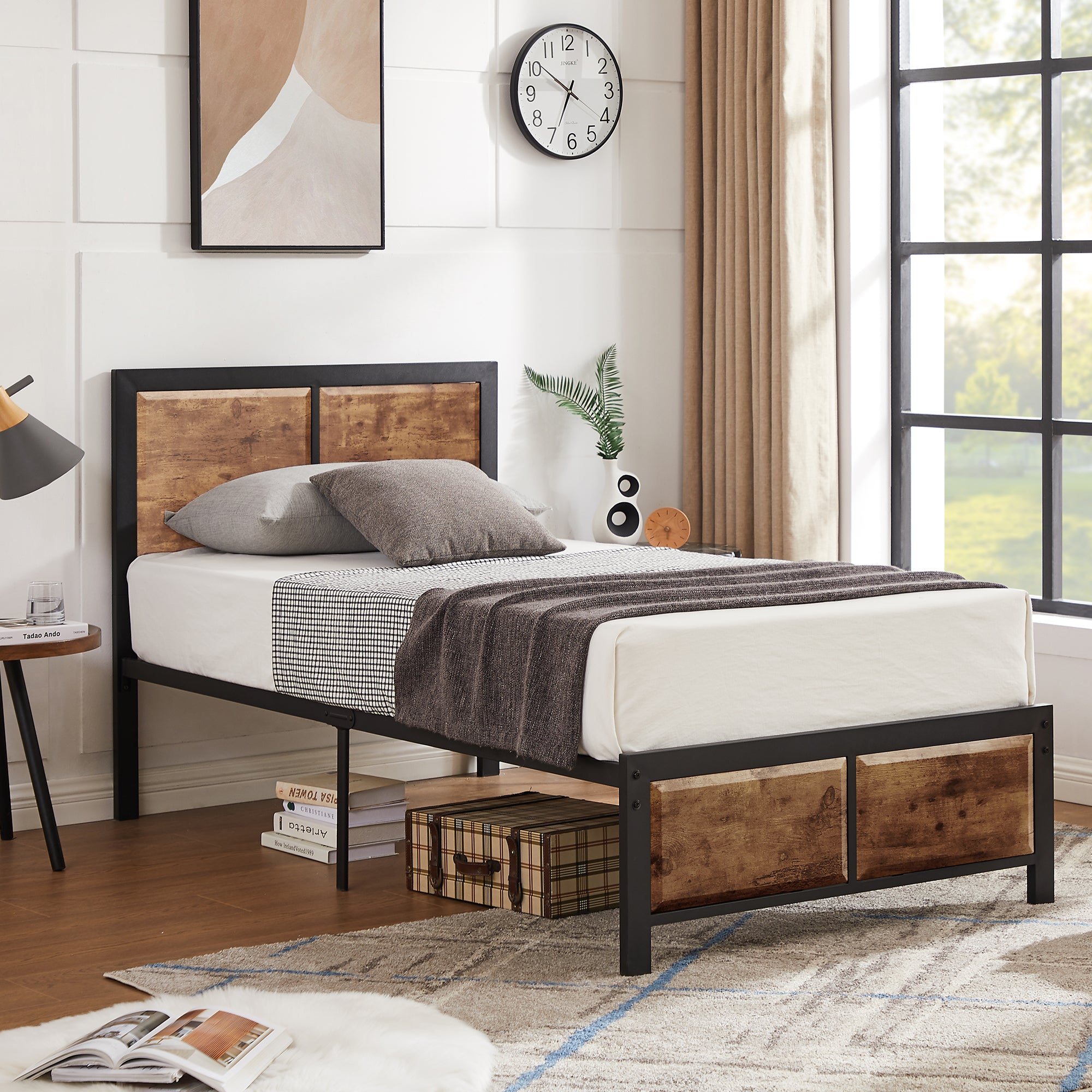 3-Piece Bedroom Set with Twin Size Bed Frame and 1-Drawer Black Nightstands(Twin/Black Nightstands) - Image 3