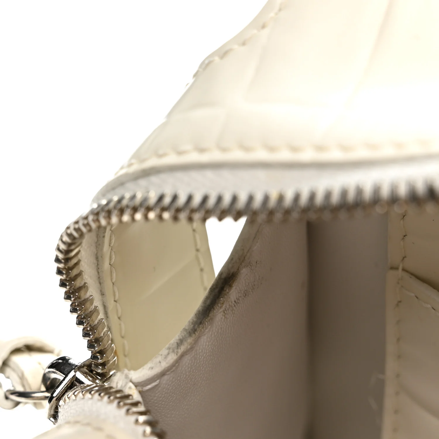 Semi Shiny Calfskin Crocodile Embossed Neo Classic Silver Hardware Mini City White