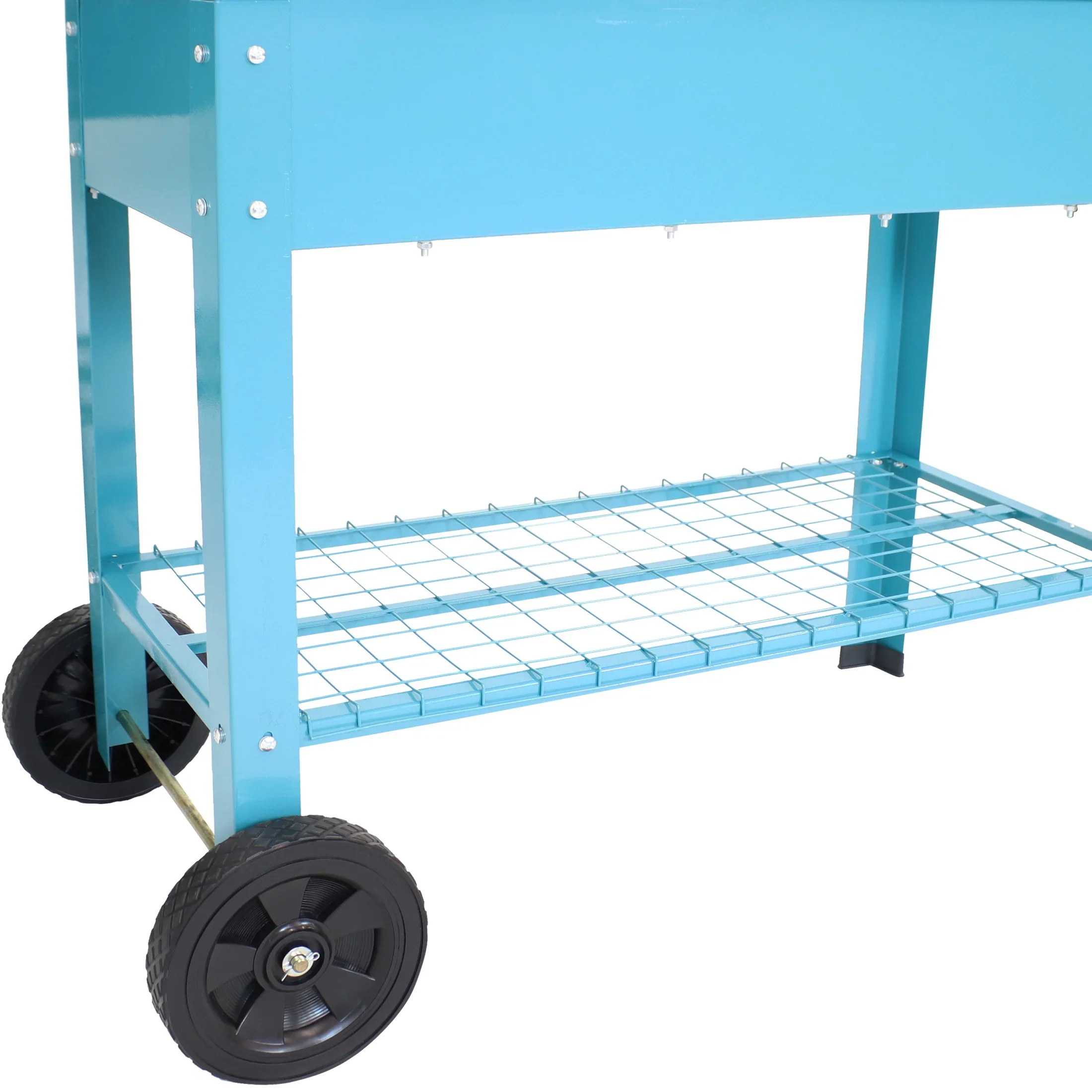 Sunnydaze 43.5 x 20.75 x 31.75 Blue Galvanized Steel Raised Garden Bed Cart with Wheels