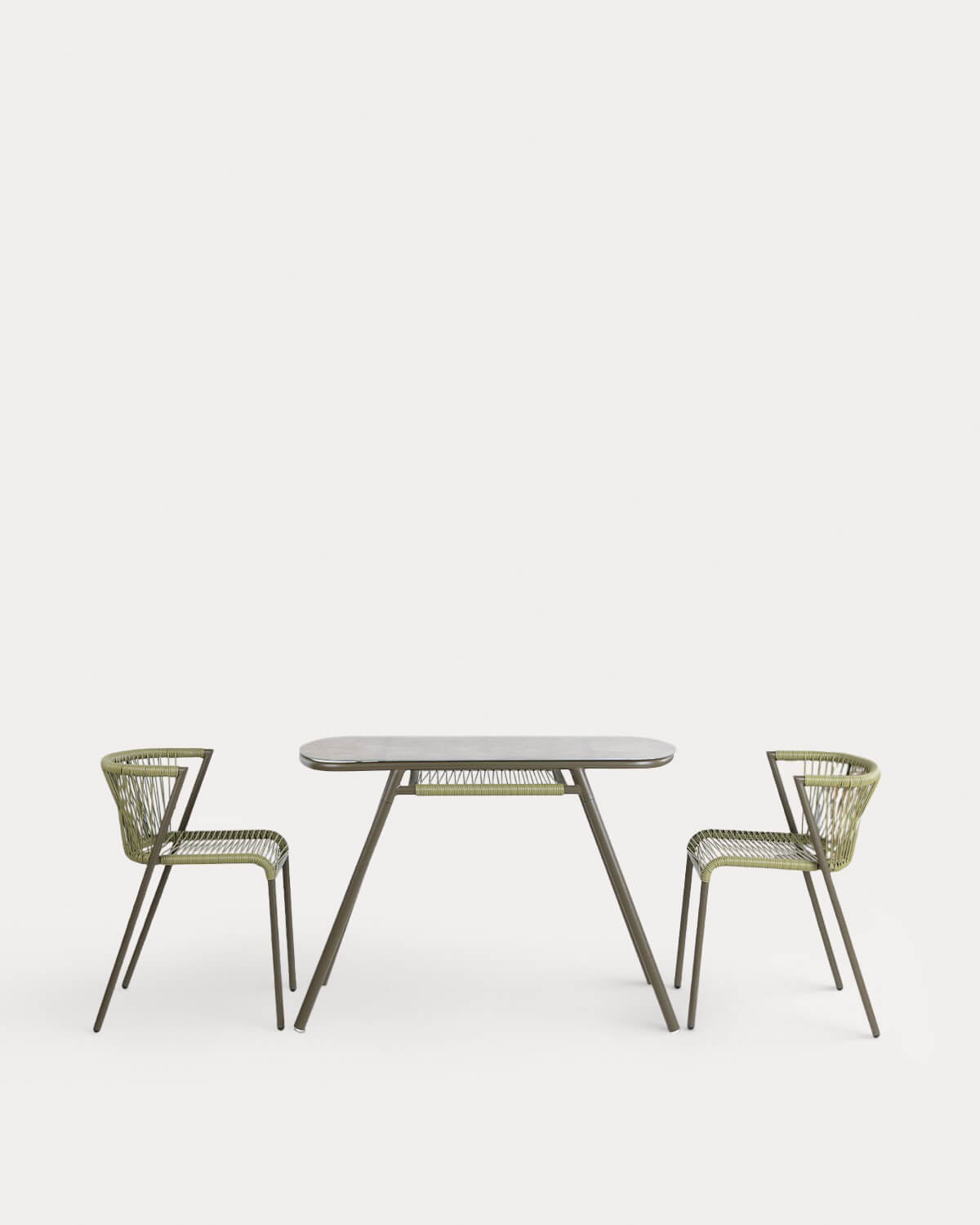 Paolo - Set de Mesa Ovalada (105x55 cm) y 2 Sillas Nido de Metal y Ratán Sintético de Exterior Paolo