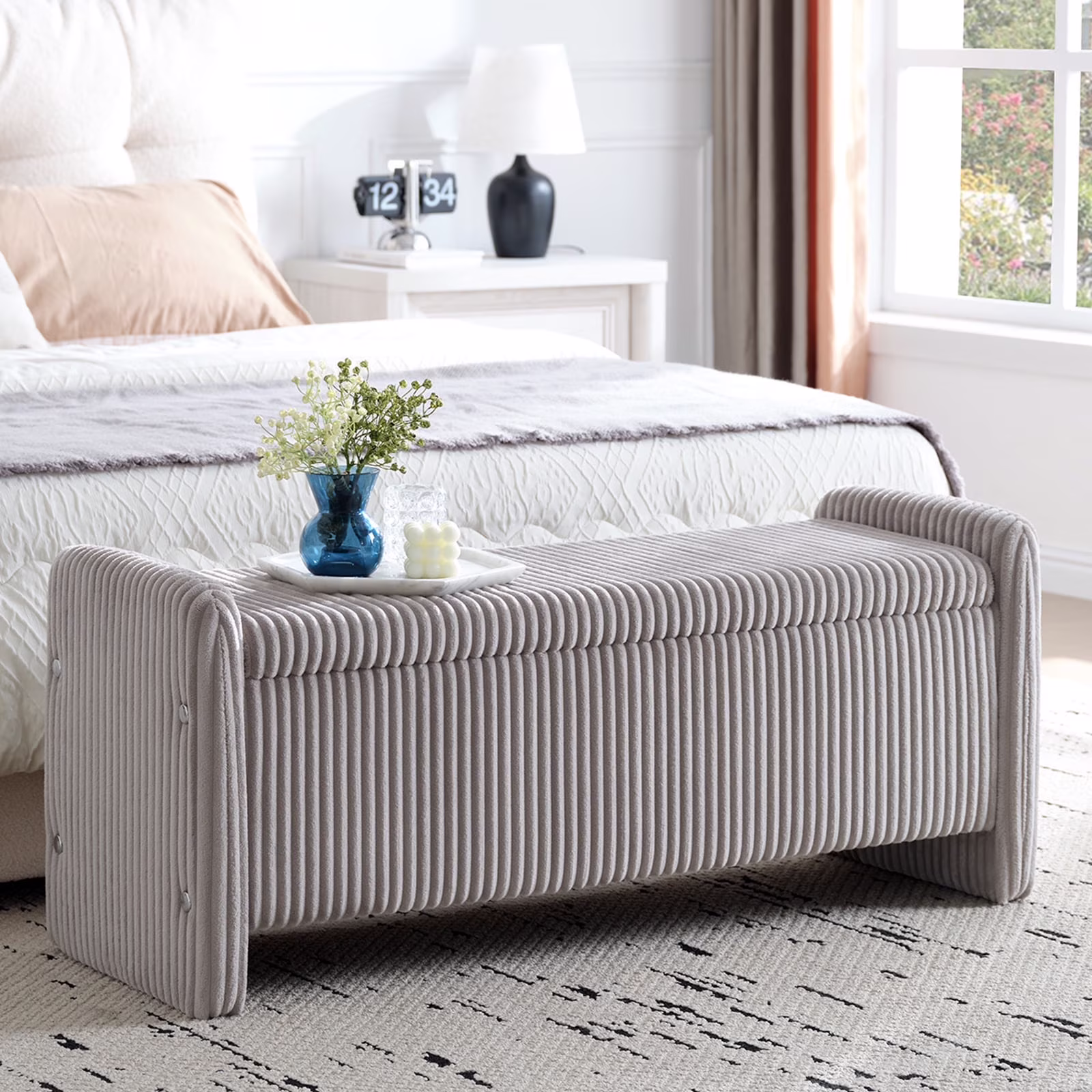 44" Storage Ottoman Bench, Upholstered Entryway Bench with Storage End of Bed Bench for Bedroom Living Room, Corduroy Gray(Corduroy Gray)