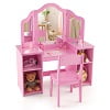 Kids Vanity 2 in 1 Princess Makeup Desk Chair Set Safe Tri fold Mirror White(Pink)