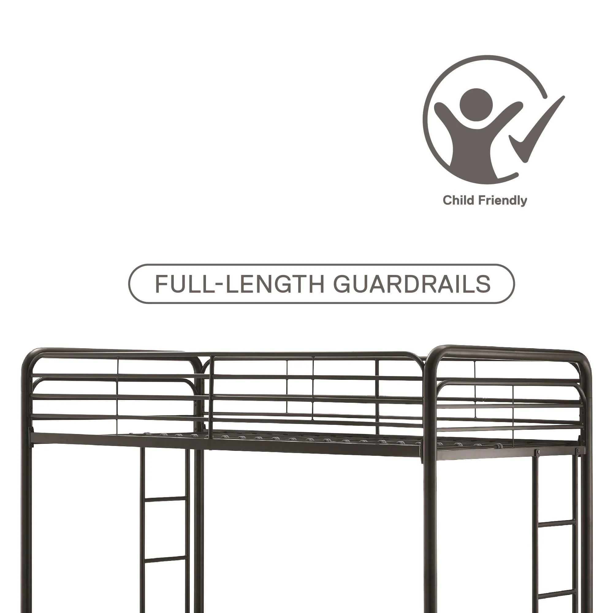 Twin over Twin Metal Bunk Bed with Storage Bins, Black - Image 8
