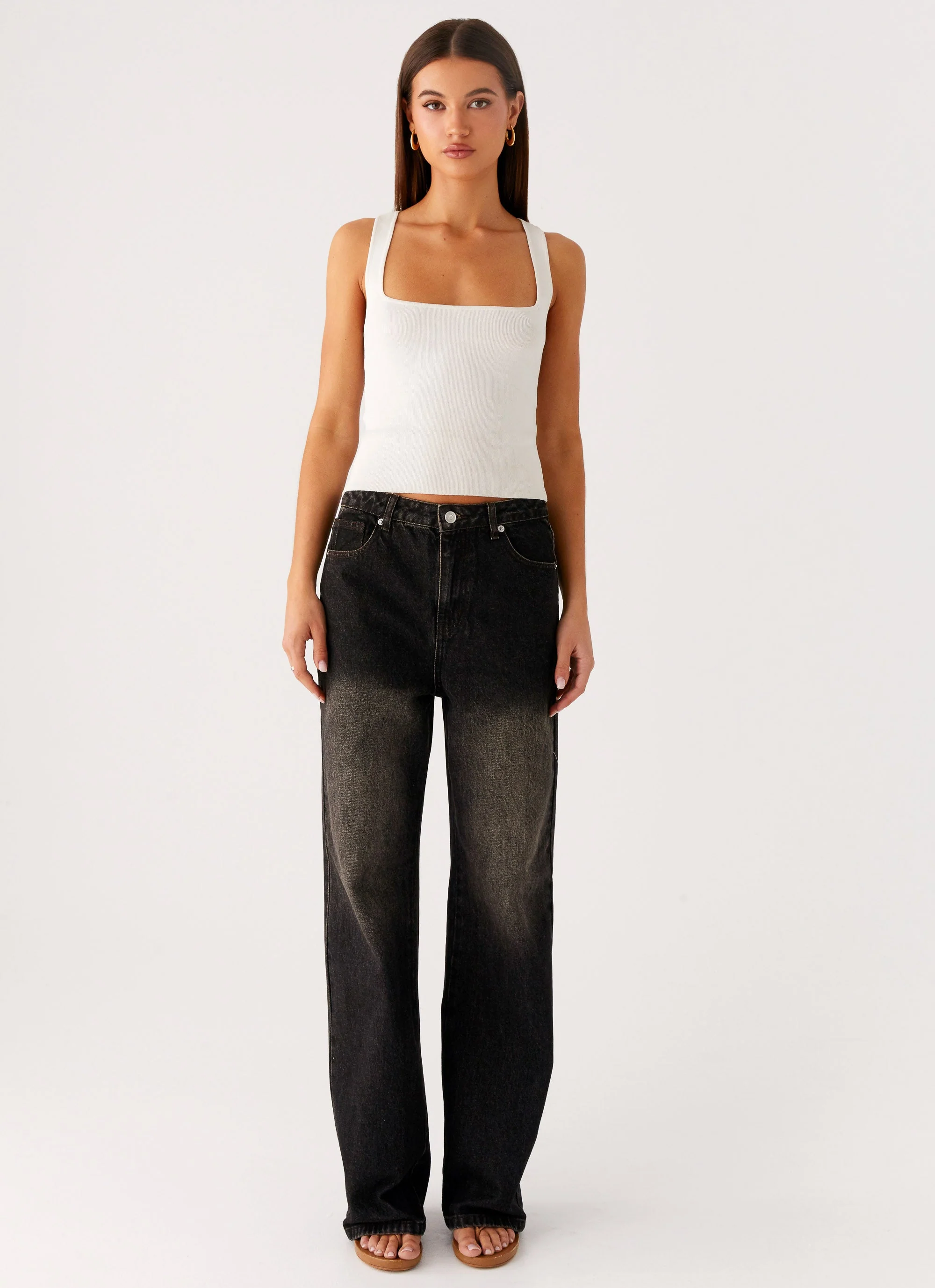 Back Again Straight Leg Denim Jeans - Acid Charcoal
