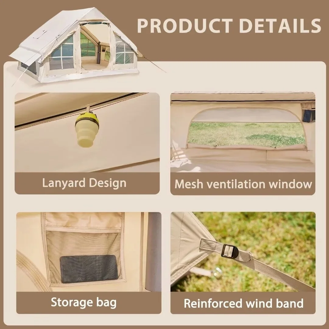 NAIZEA Inflatable Tent Air Glamping Tents 6person Cabin Tent&Mesh&Chimney Window