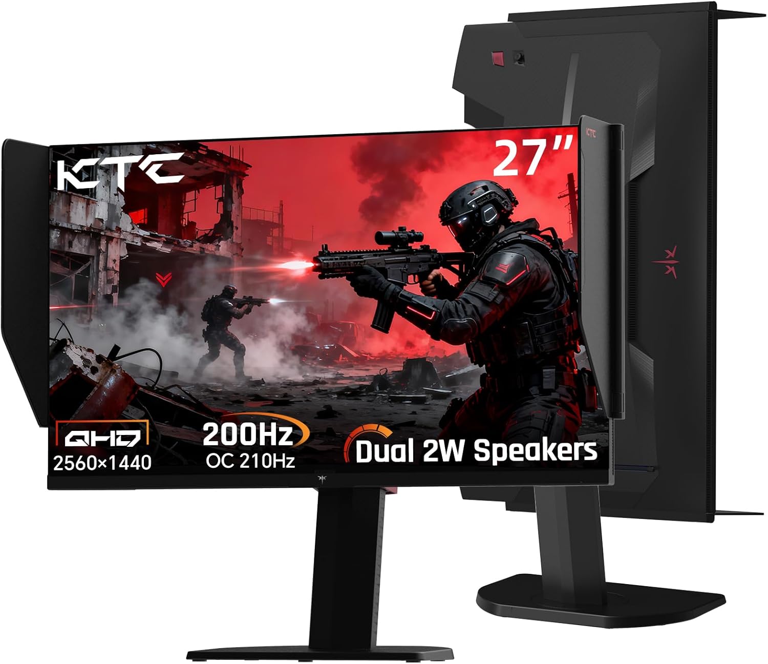 KTC 27M1 27 Inch Gaming Monitor  1440P Monitor with Speakers Built in  210Hz Monitors with Shielding Hood  Fast IPS  Adaptive Sync  130%sRGB  1MS(MPRT)  VESA Mount  Tilt/Swivel/Pivot/Height Adjustment