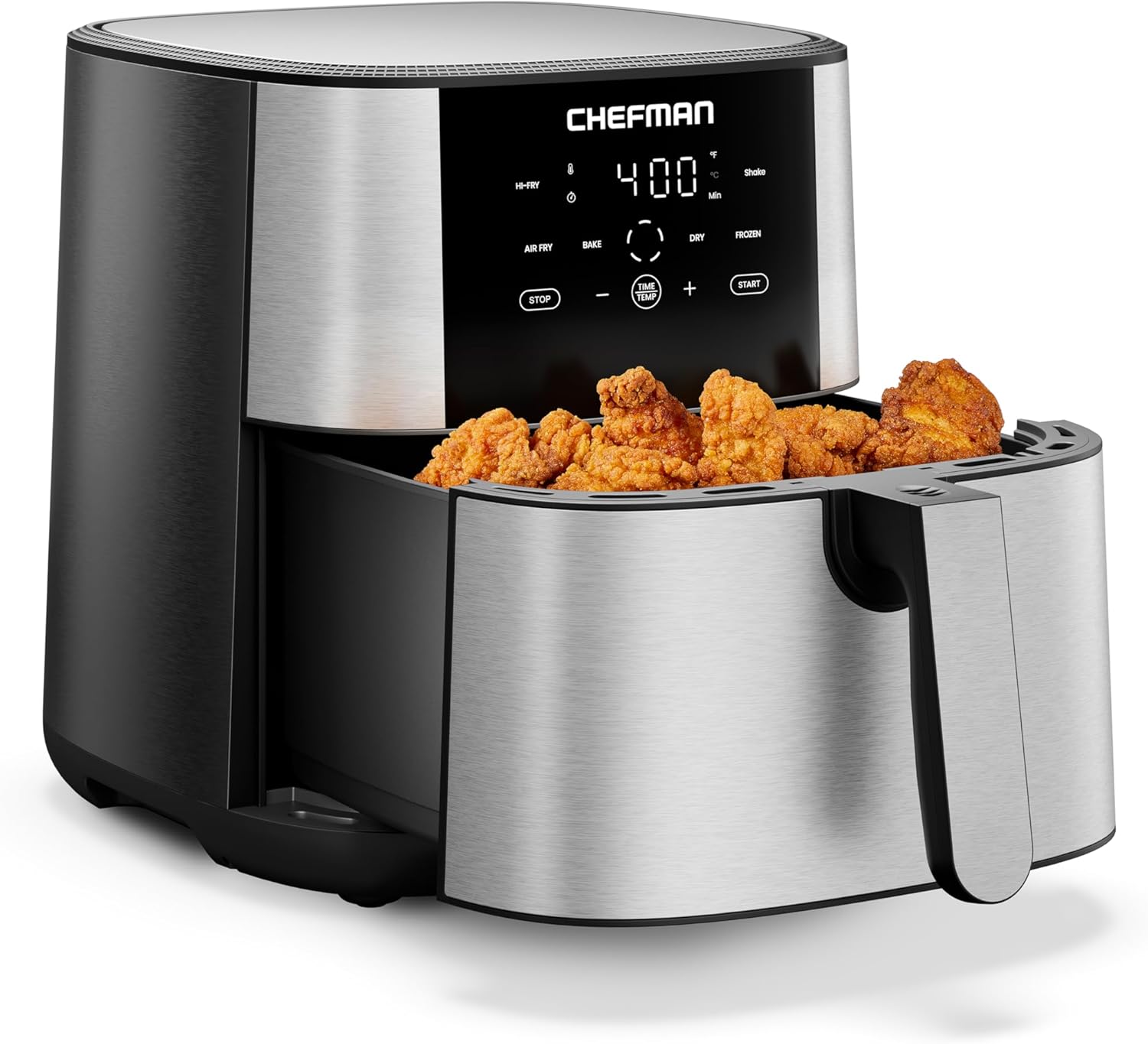 Chefman Air Fryer 8 Qt| TurboFry® 4-in-1 with 450°F Hi-Fry Option for Crispier Results| Bake, Dehydrate, Frozen| XL Nonstick Dishwasher-Safe Basket| Stainless Steel