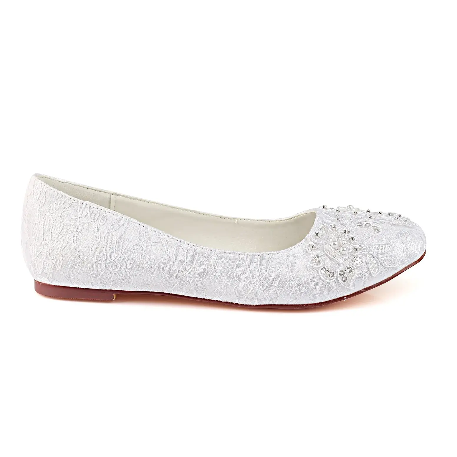 Ivory Flat Lace Wedding Shoes, Fashion Beading Bridal Shoes L-929