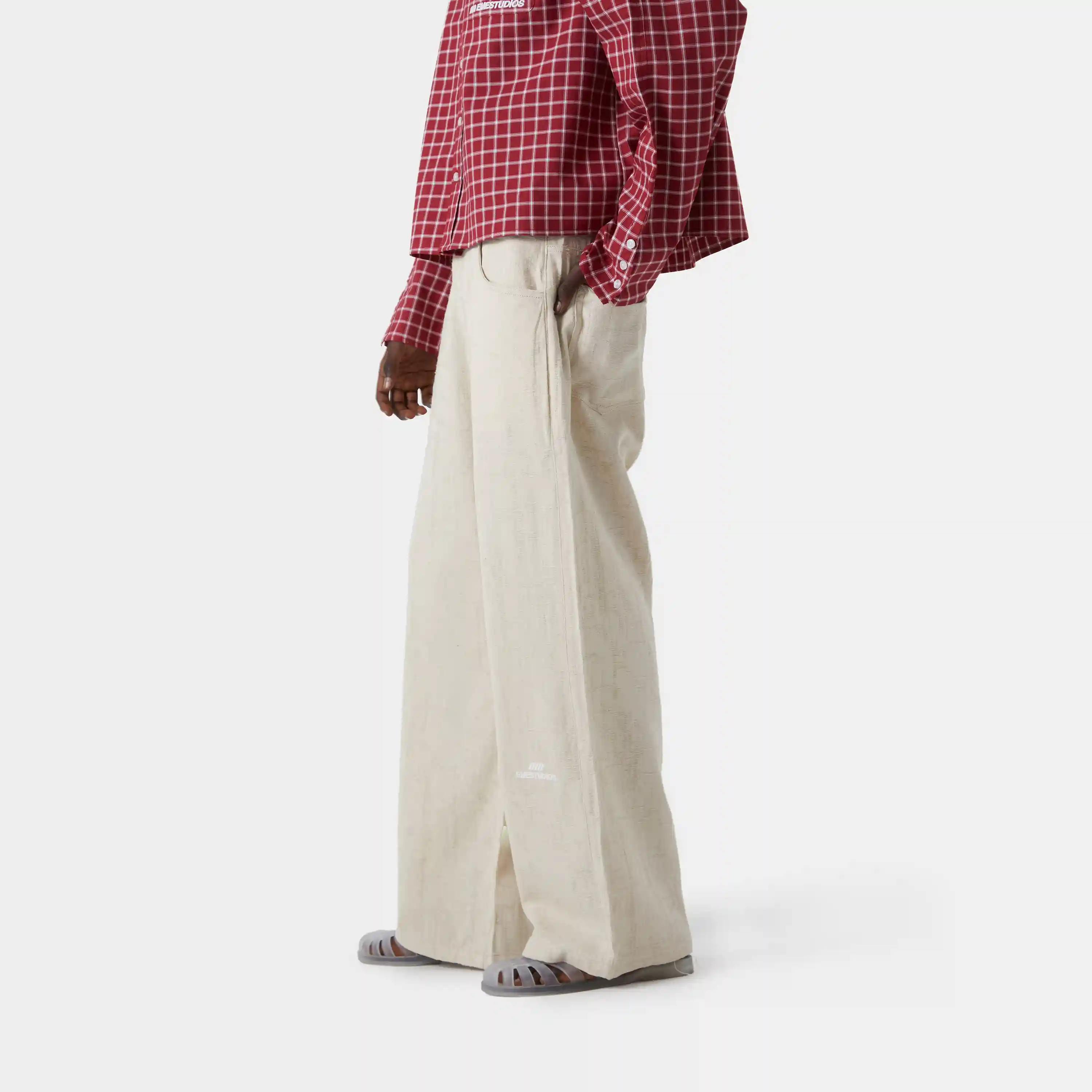 Frayed Almond Baggy Pants