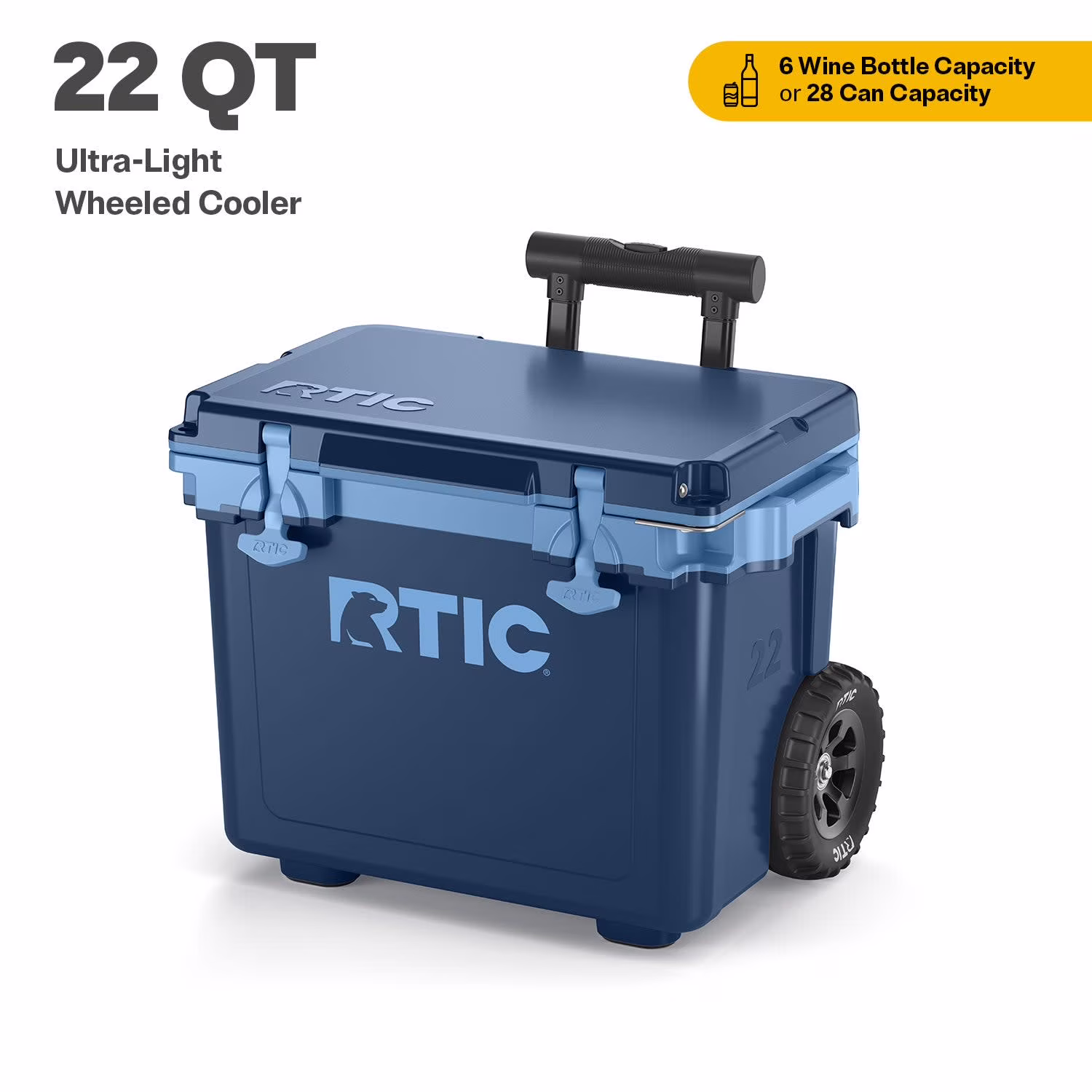 22 QT Ultra-Light Wheeled Hard-Sided Ice Chest Cooler, Fits 28 Cans, 6 Wine Bottles, Navy Denim(Navy Denim)