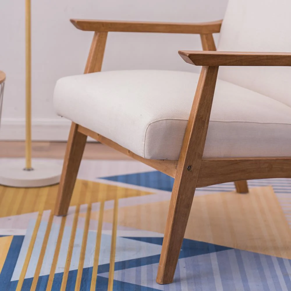 Ktaxon Mid - Century Modern Arm Chair with Solid Wood Frame, Lounge Chair Club Chair, Beige