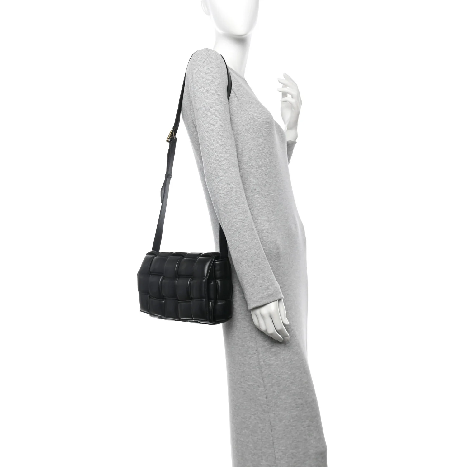 Nappa Maxi Intreccio Padded Cassette Crossbody Bag Black