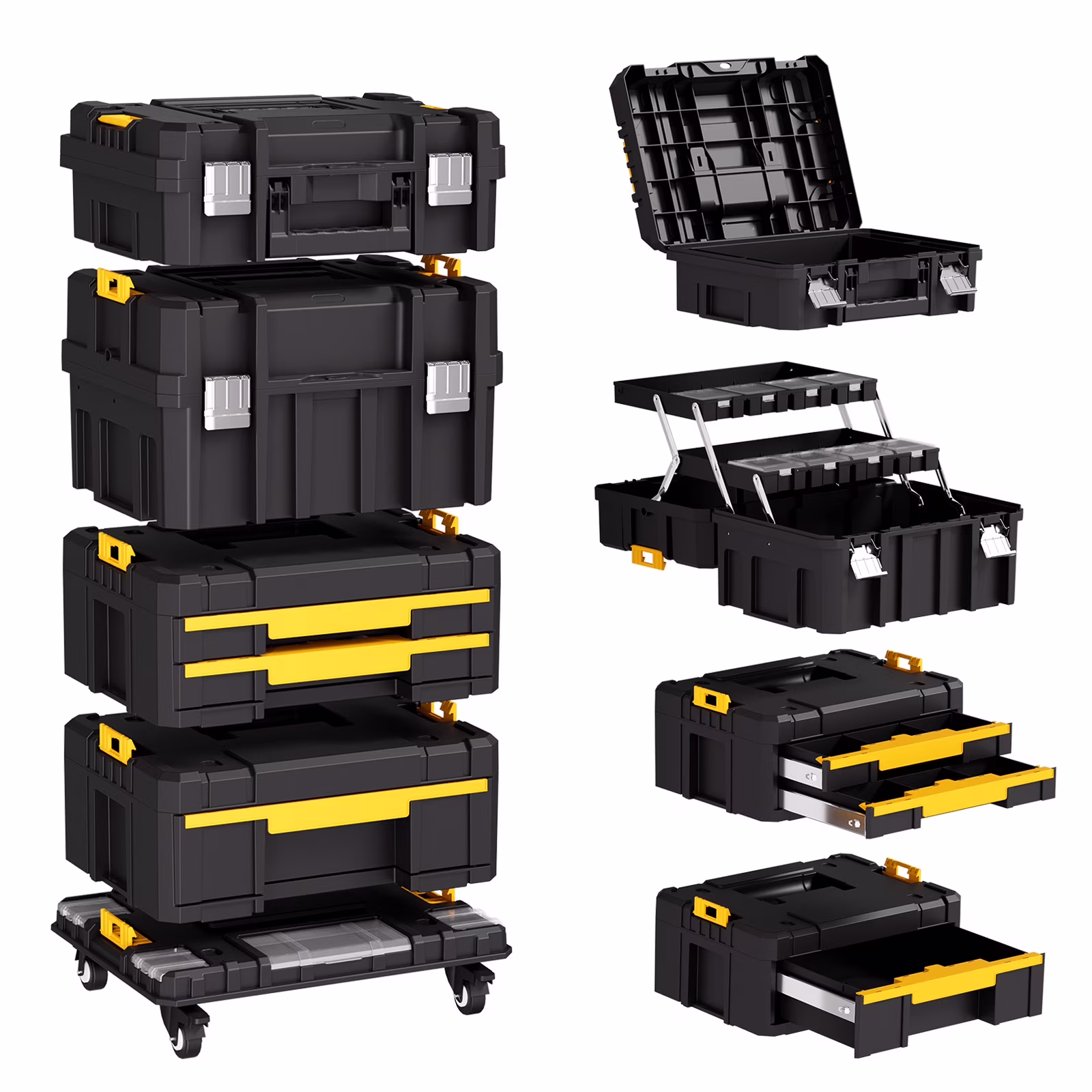 4 Tier Stackable Rolling Tool Box with Wheels, Modular Organizer Storage System with Drawers for Garage & Professional Work