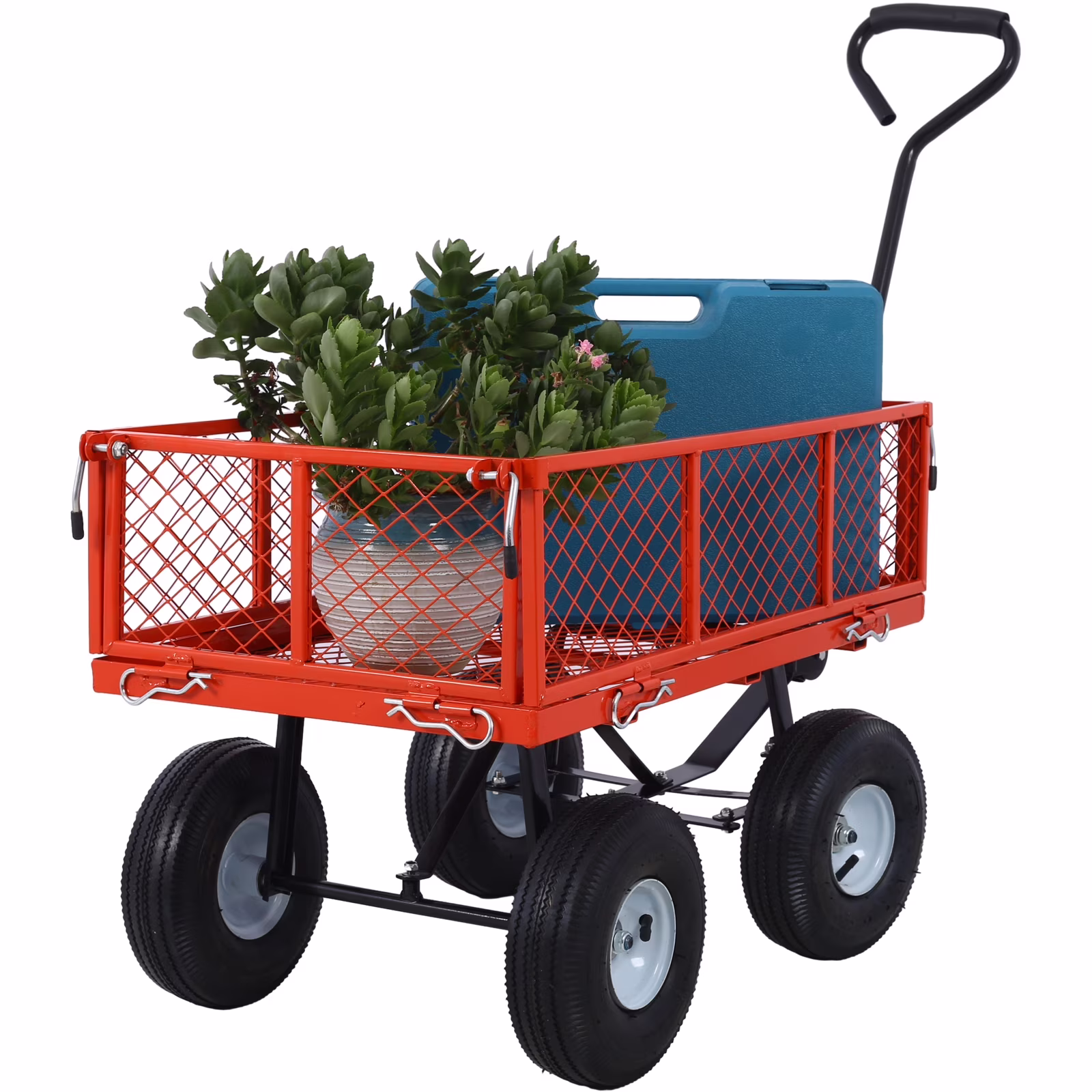 Steel Garden Cart, Heavy-Duty Steel Mesh Utility Garden Wagon with Removable Sides and 9.5" Pneumatic Tires for Outdoor Lawns Yards Farms and Ranches, 550 lb Capacity, Yellow(Yellow) - Image 3