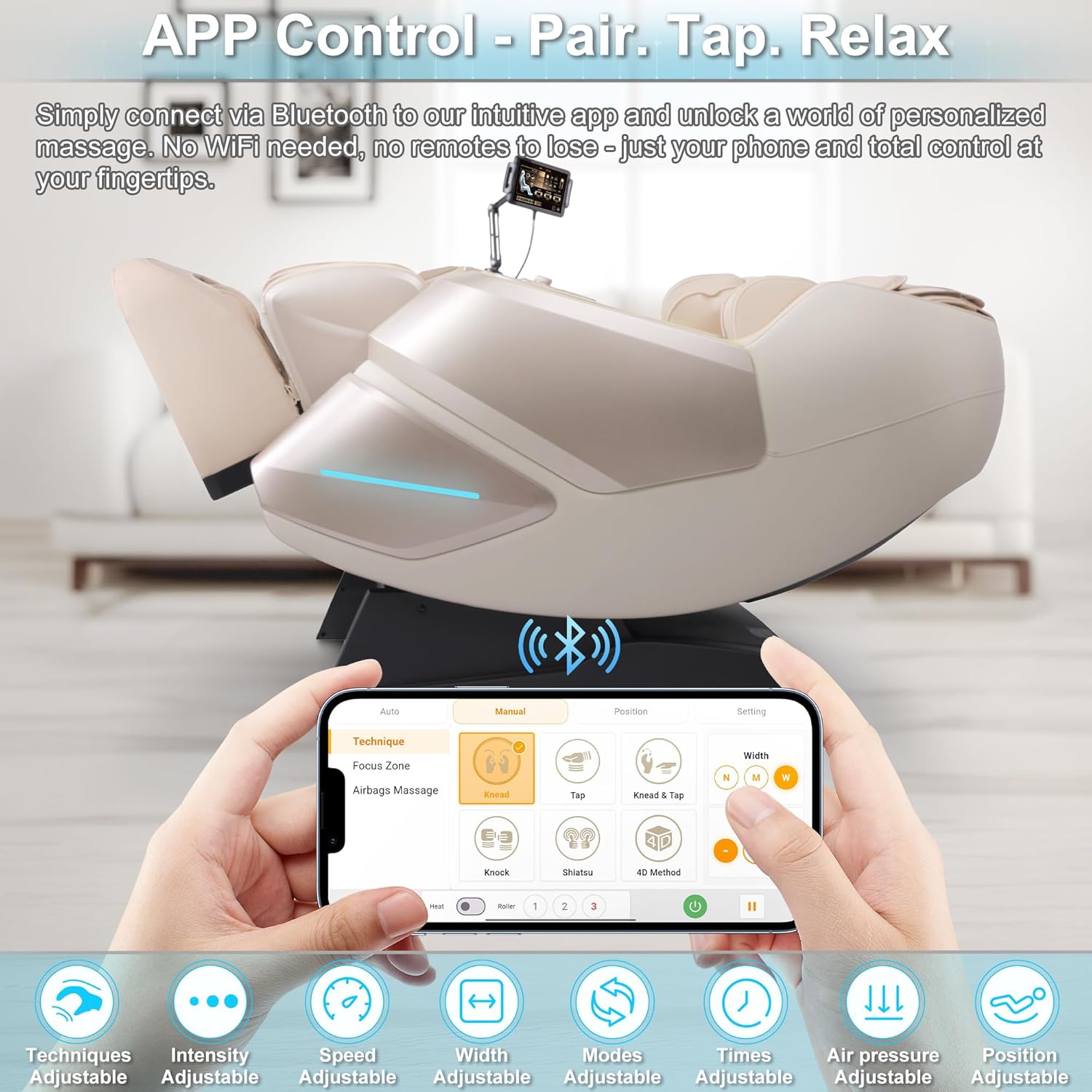 MassaMAX MT339 4D Massage Chair  Full Body Recliner with Auto Footrest  Zero Gravity  OTA Cloud Tech  SL Track  Deep Yoga Stretch  27 Modes  APP  AI Control  and Heating (Golden)