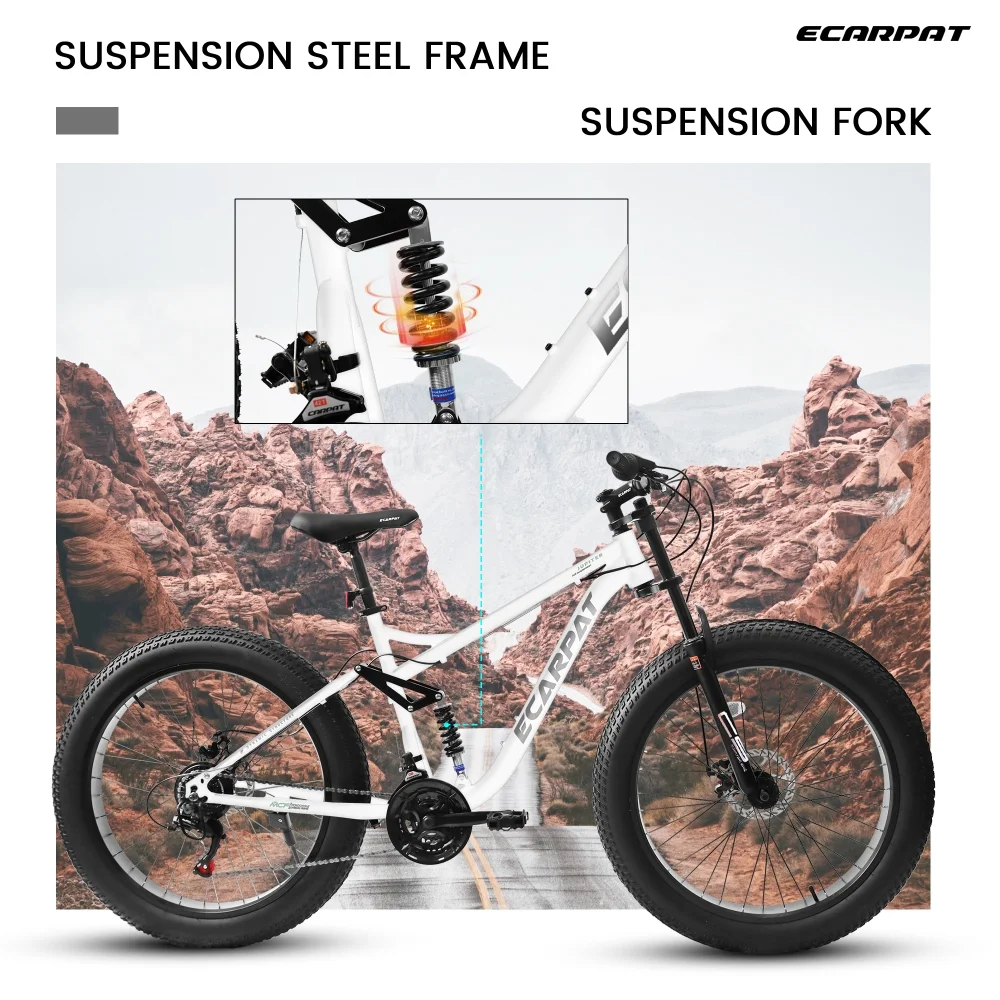 26 inch Mountain Bike for Men, 26*4" Fat Tire Mountain Bicycles,Full-Suspension 21-Speed Drivetrain with Disc Brakes(Teen) - Image 5