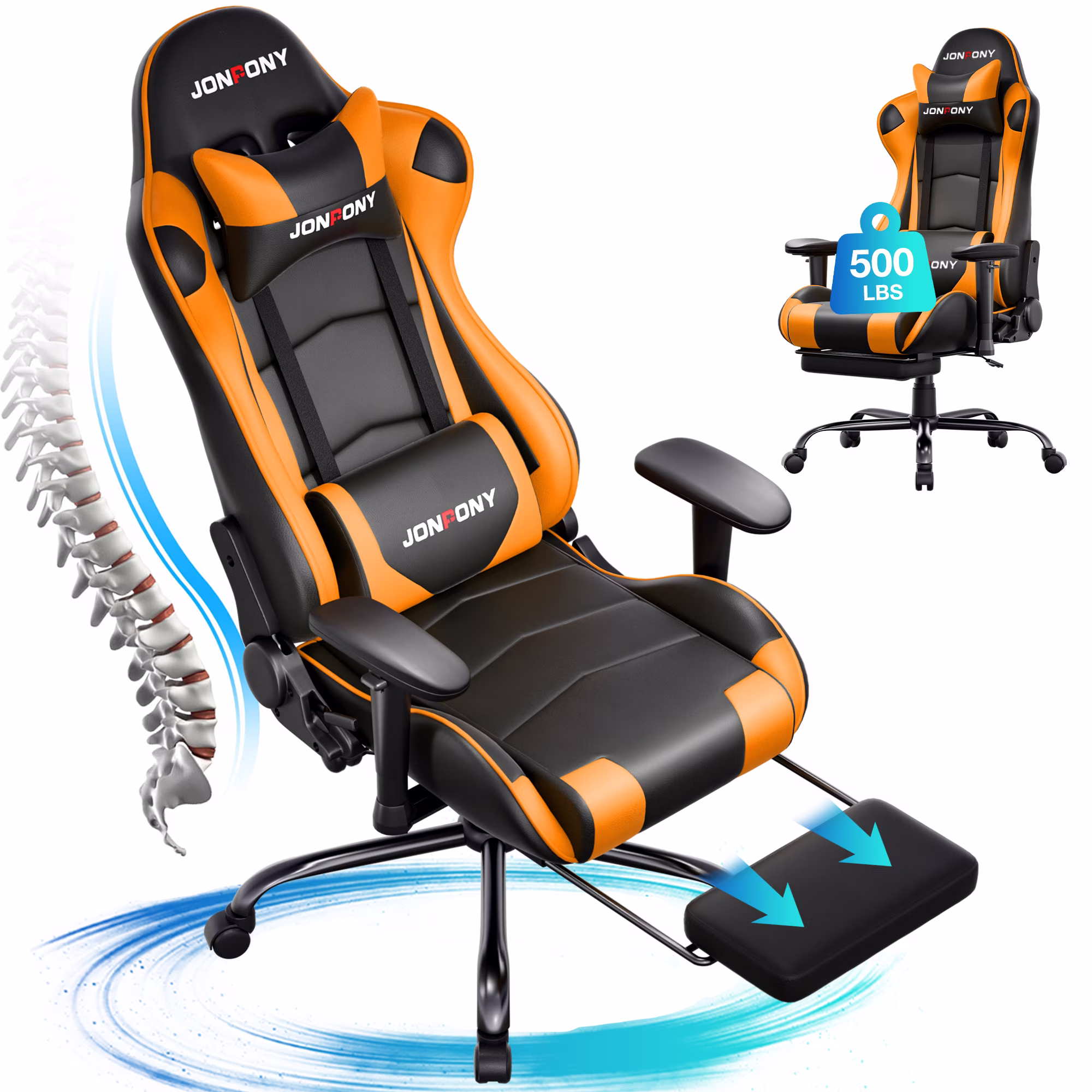 Big and Tall 500LBS Gaming Chair, Ergonomic Design, Gamer Chair PU Leather with Footrest and Lumbar Support, High Back Office Chair Support 8 Hours Long Sitting,Red Computer Chair,Red(Red) - Image 7