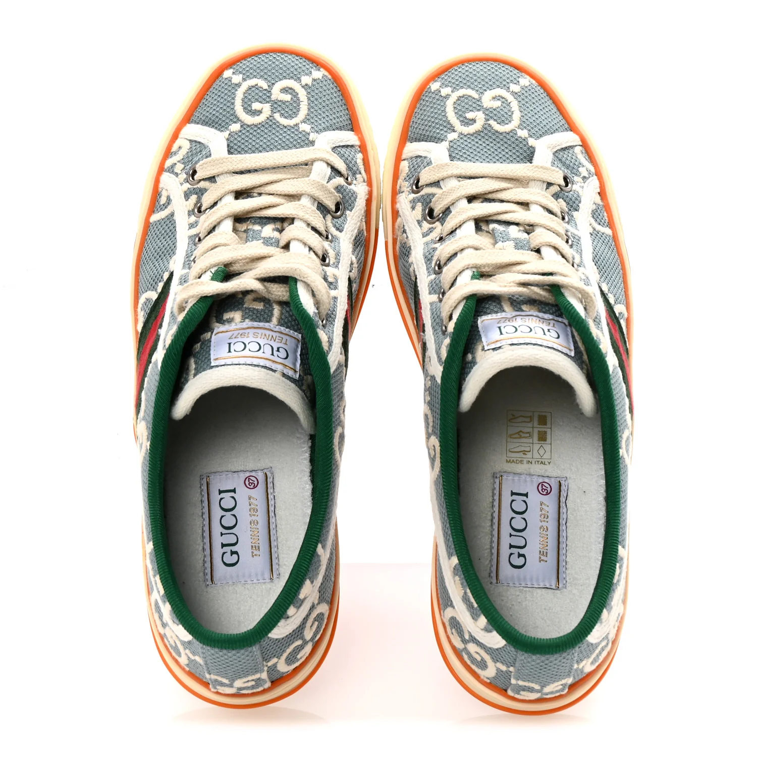 Cotton GG Monogram Web Womens 1977 Tennis Sneakers 37 Philod Ivory Mystic White