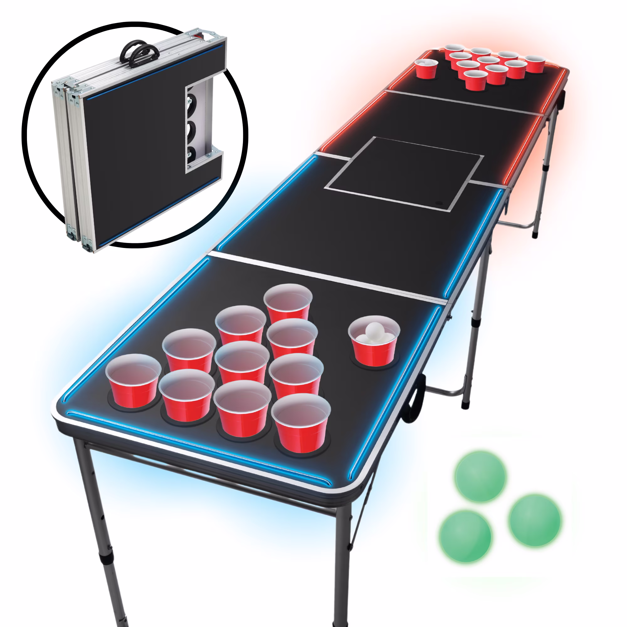 Minnark Sports LED Portable Pong Table, Folding Party Game Set for Tailgating and Outdoors, 8 - Foot Length