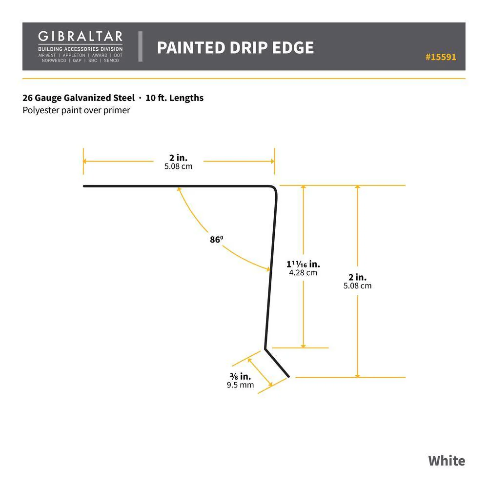 Art's Sheet Metal 26-Gauge 2 in. x 2 in. Nosing Grip (Drip Edge) Flashing - White