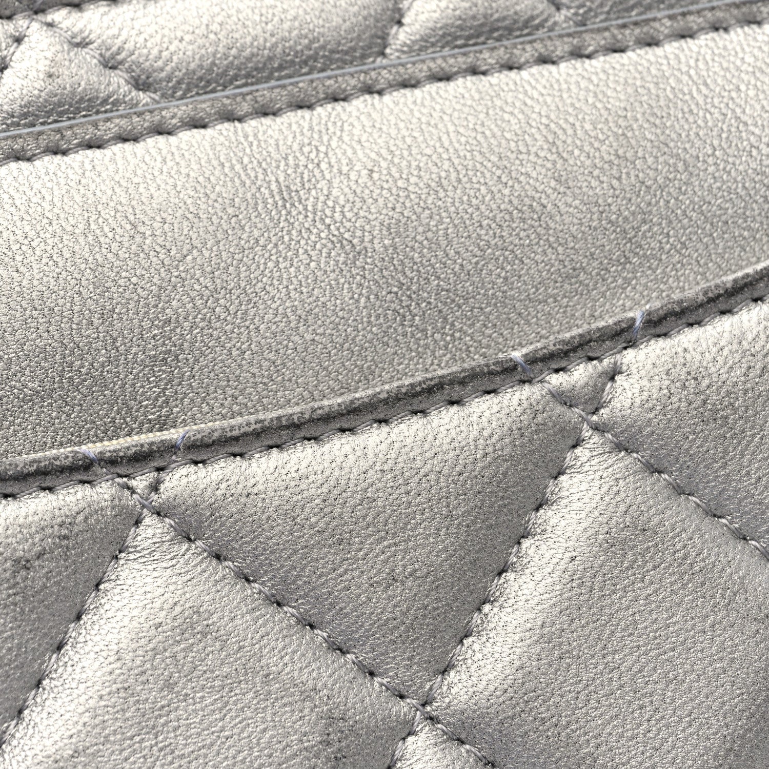 Metallic Lambskin Quilted Clutch With Chain Silver