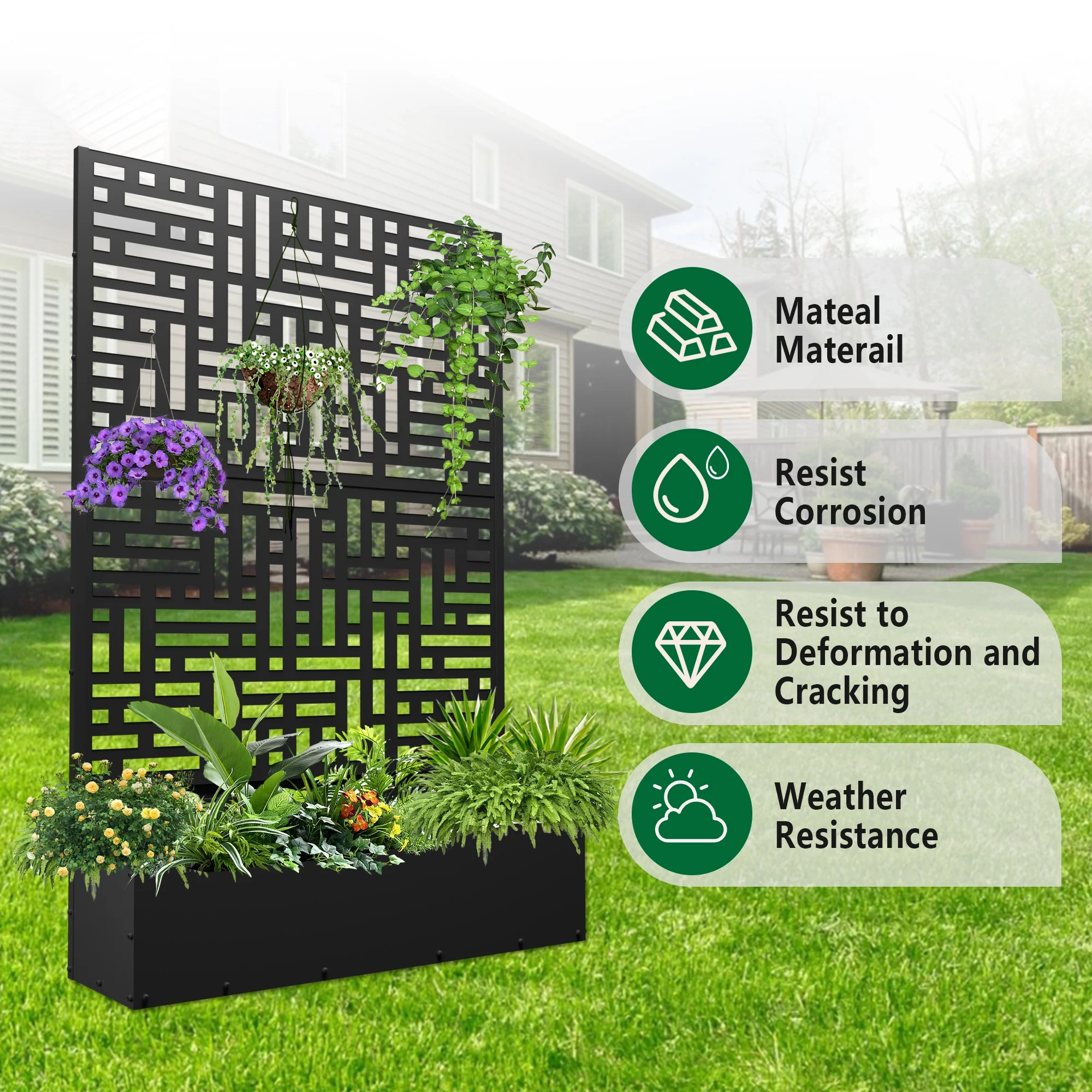 71'' H Metal Planter with Trellis, Outdoor Raised Garden Bed for Climbing Plants, Trellis Planter Box with Drainage Hole, Black(Single/Black) - Image 5
