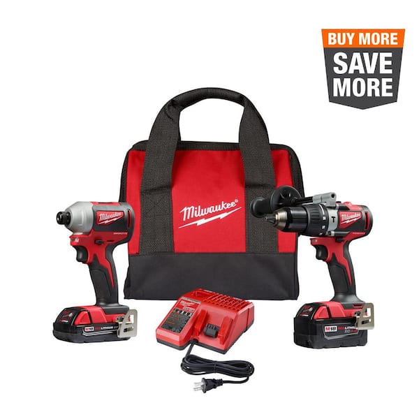 M18 18V Lithium Ion Brushless Cordless Hammer Drill/Impact Combo Kit (2 Tool) with 2 Batteries, Charger and Bag